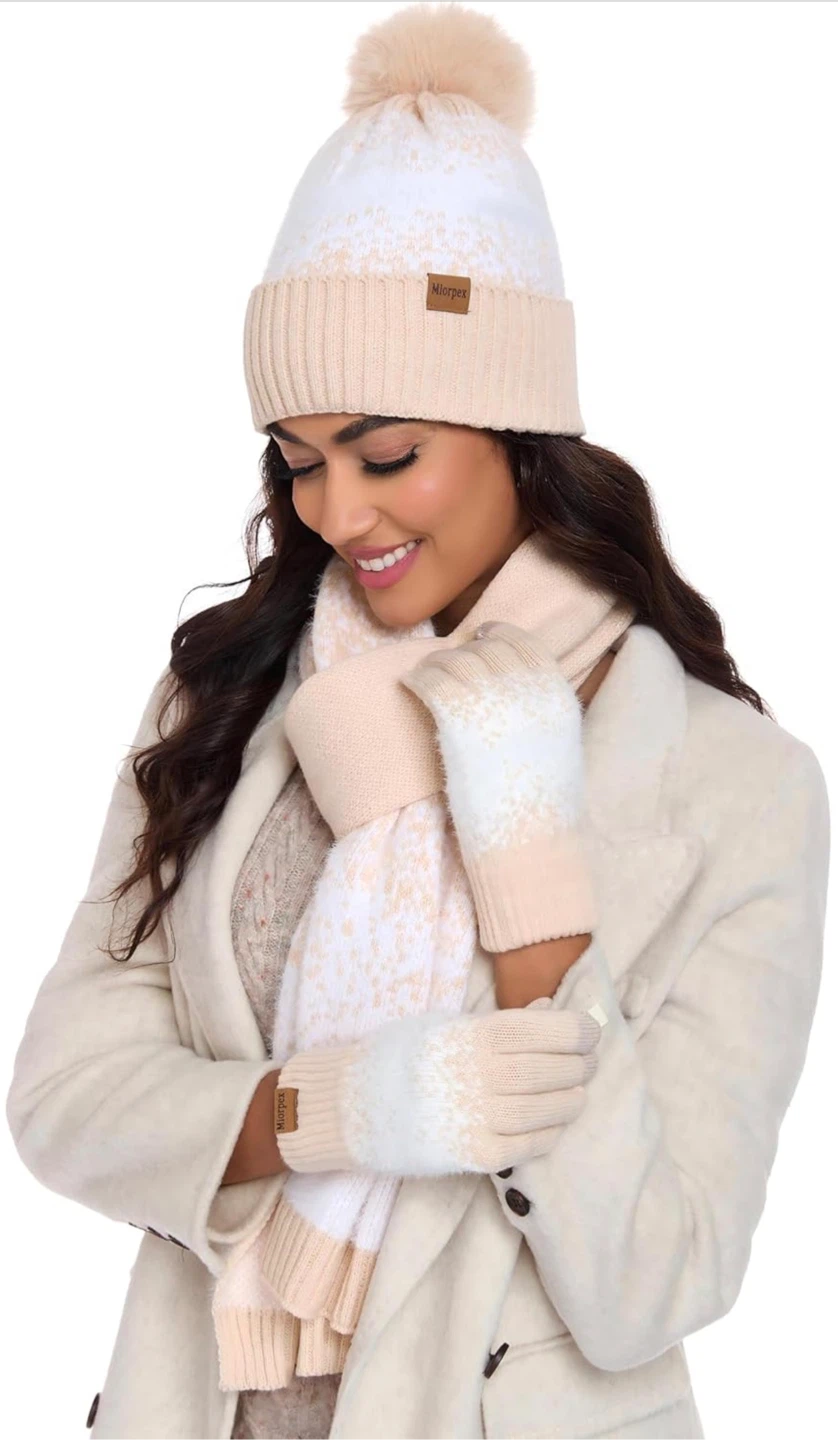 Winter Set: Beanie, Scarf, Gloves - Pink/White - photo 3