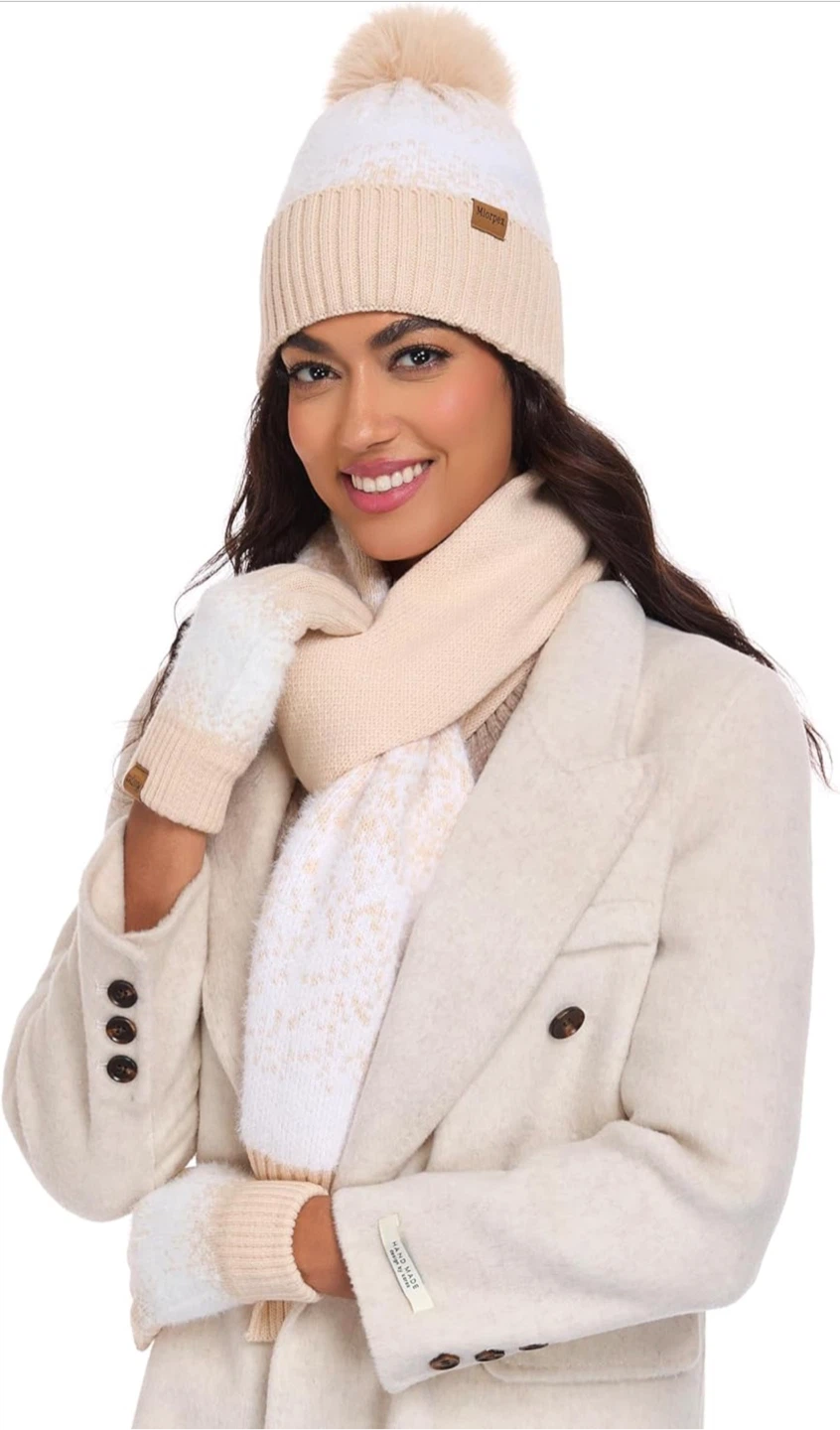 Winter Set: Beanie, Scarf, Gloves - Pink/White - photo 4