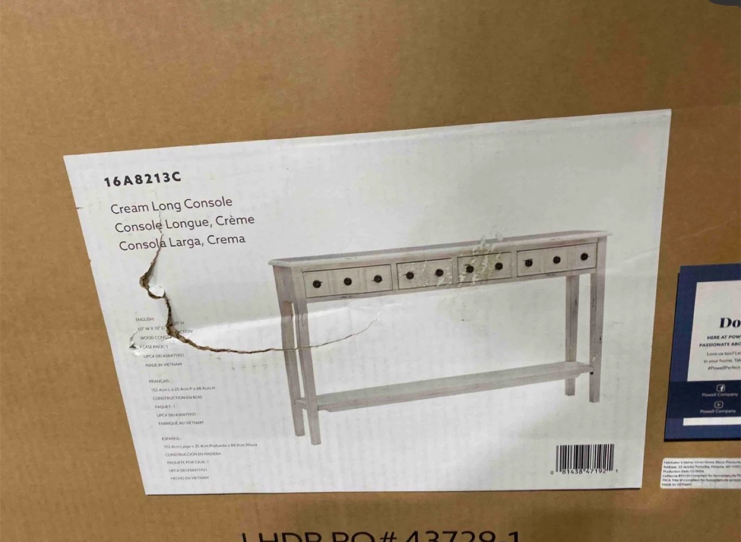 Powell Sadie Cream Long Console Table - New in Box! - photo 3