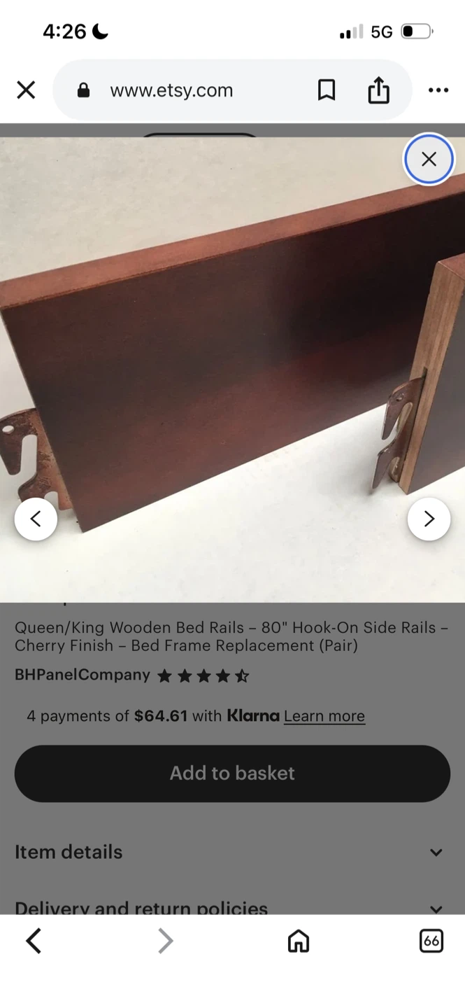 New Queen/King Wooden Bed Rails - Cherry Finish