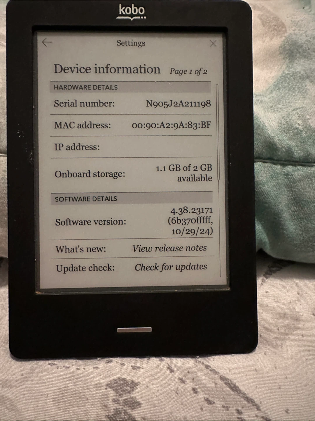 Kobo Touch eReader - Model N905J2A211198