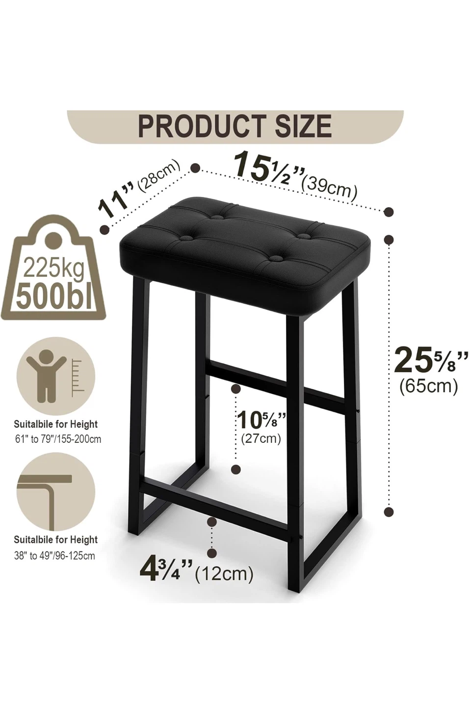 Black Bar Stool - 26 inch Height - photo 3