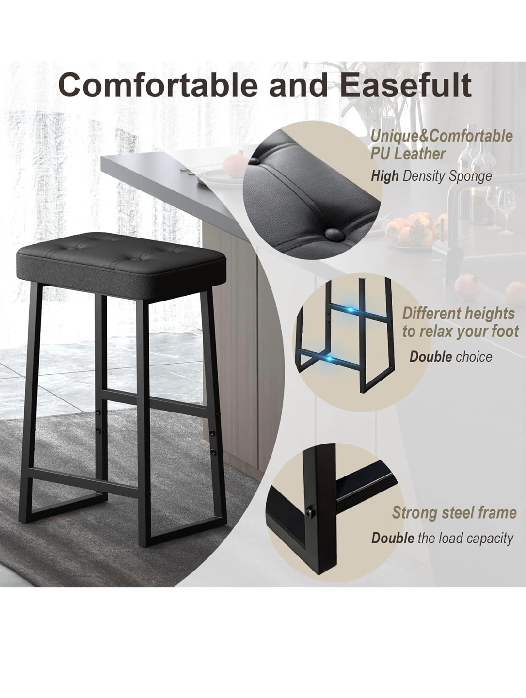 Black Bar Stool - 26 inch Height - photo 4