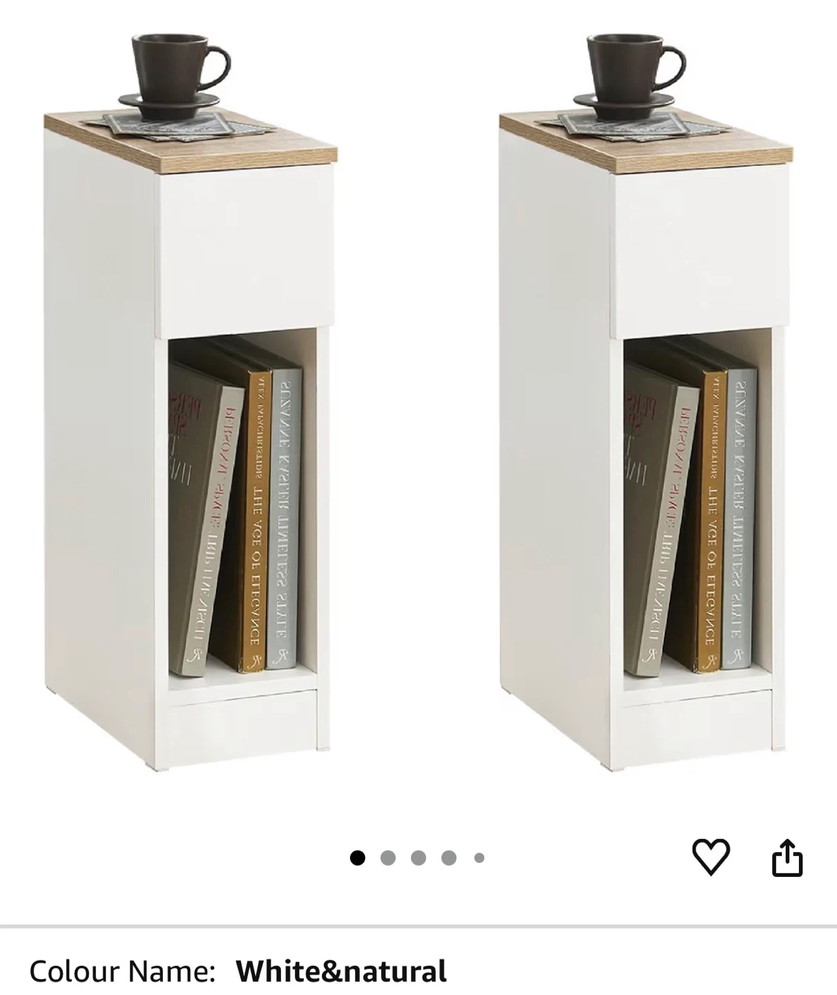 White & Natural Narrow Bedside Table