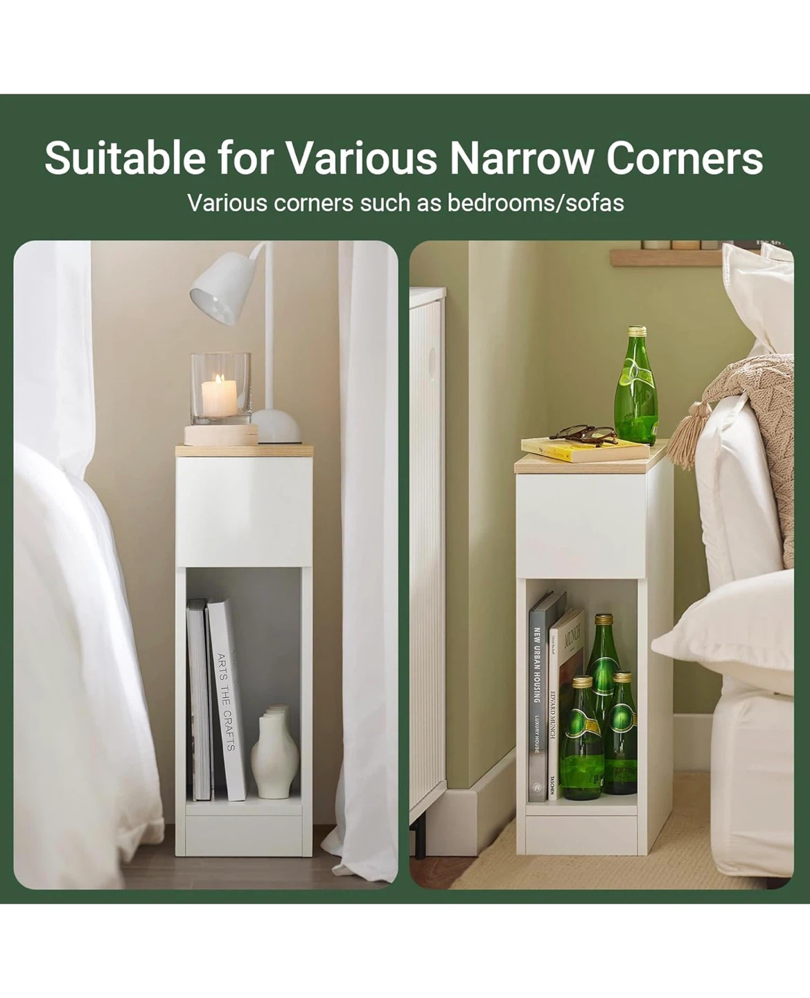 White & Natural Narrow Bedside Table - photo 3