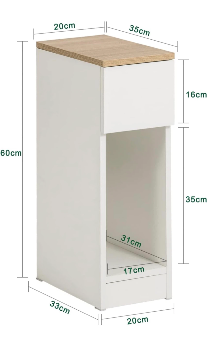 White & Natural Narrow Bedside Table - photo 2