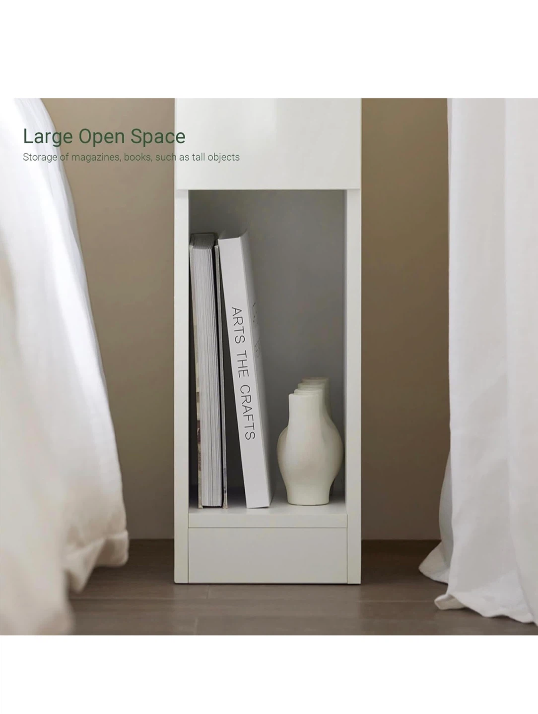 White & Natural Narrow Bedside Table - photo 4