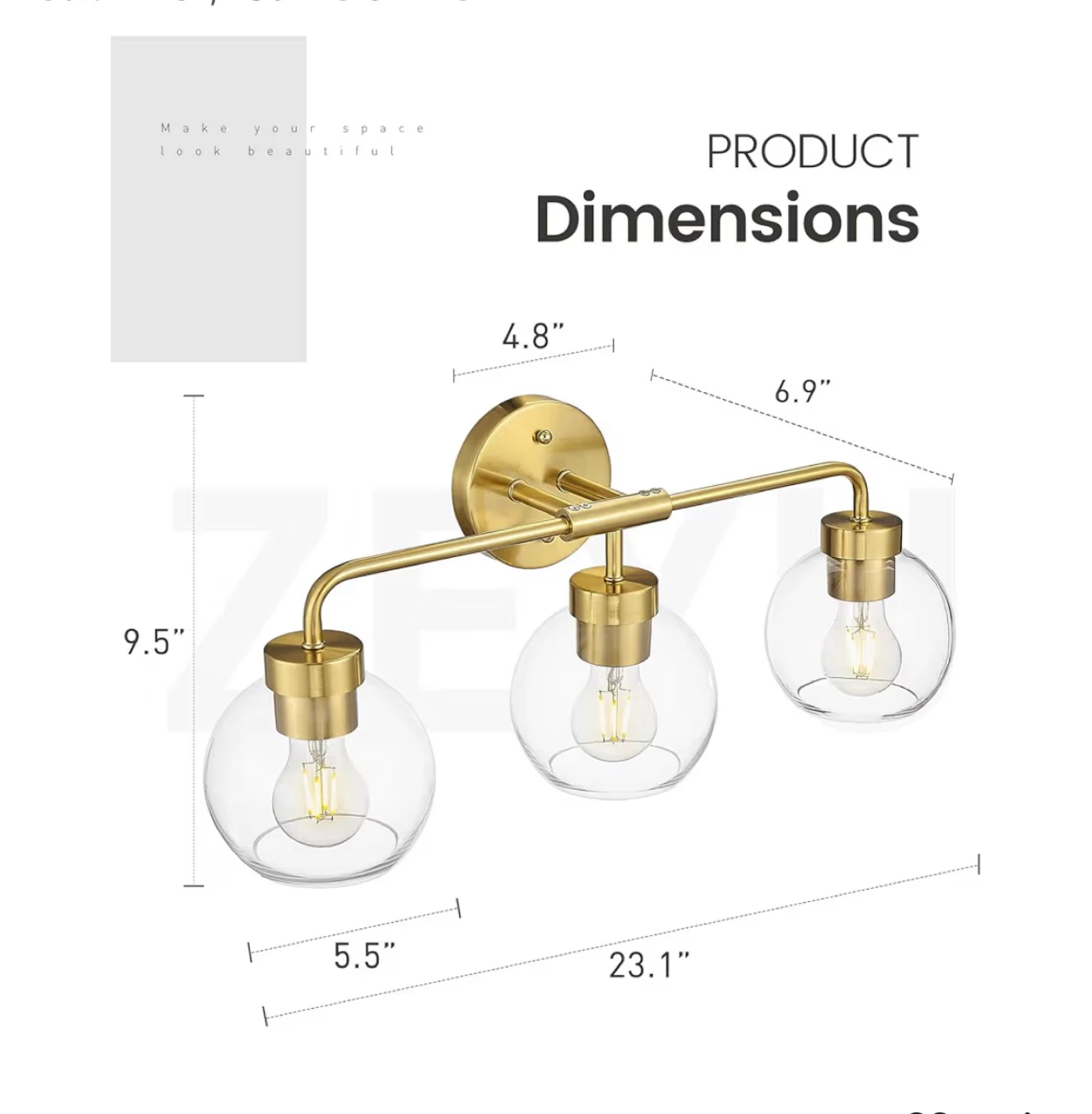 Zeyu 3-Light Vanity Light - Brushed Gold - photo 5