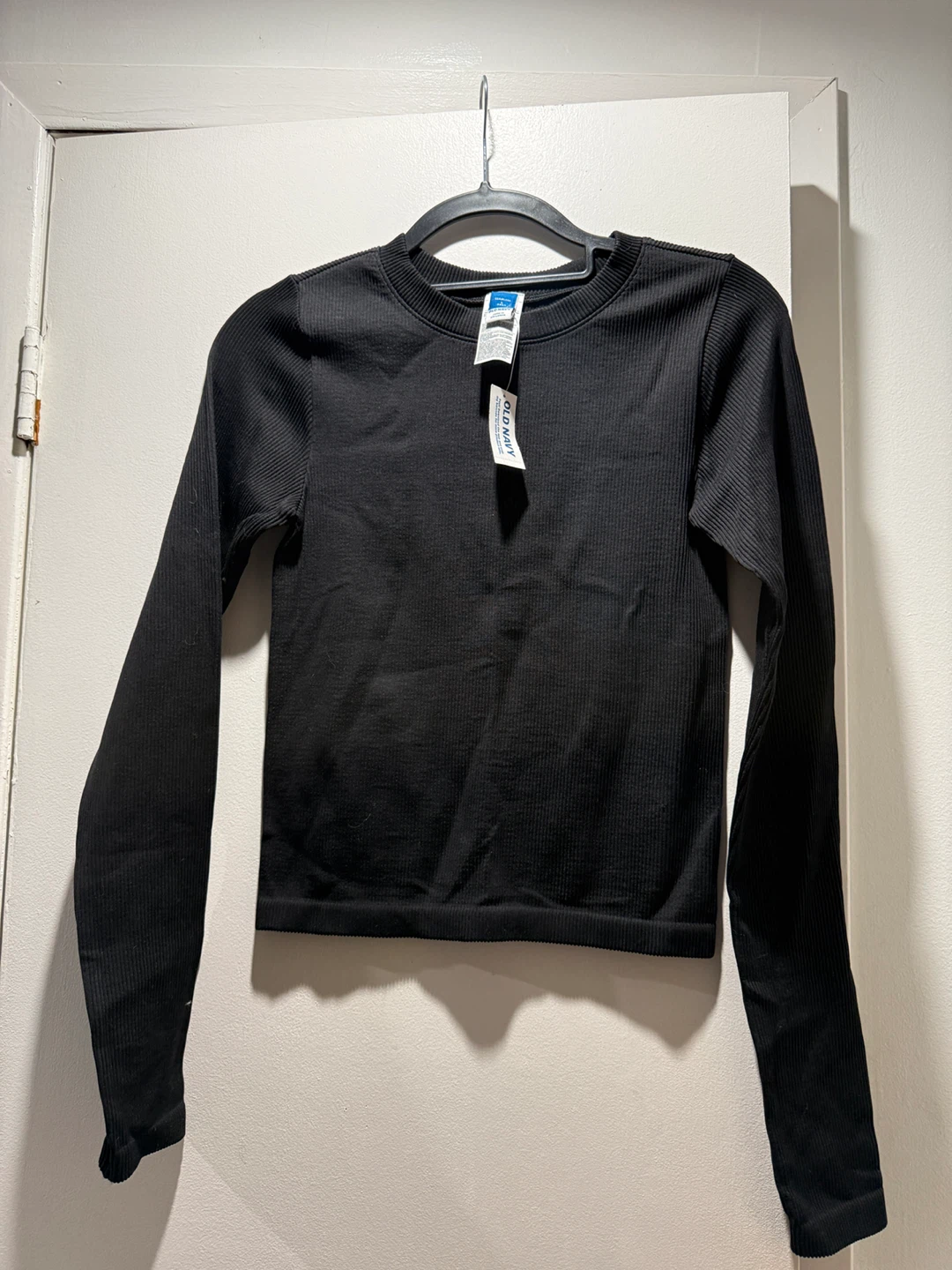 Old Navy Black Ribbed Long Sleeve Top - L Tall
