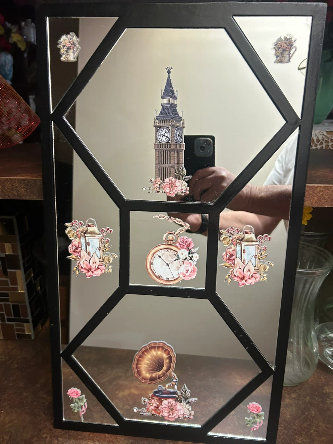 Decorated Mirror with Black Frame