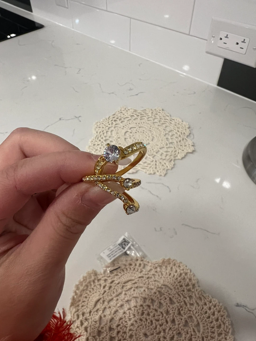 Gold Tone Snake Ring with Rhinestones