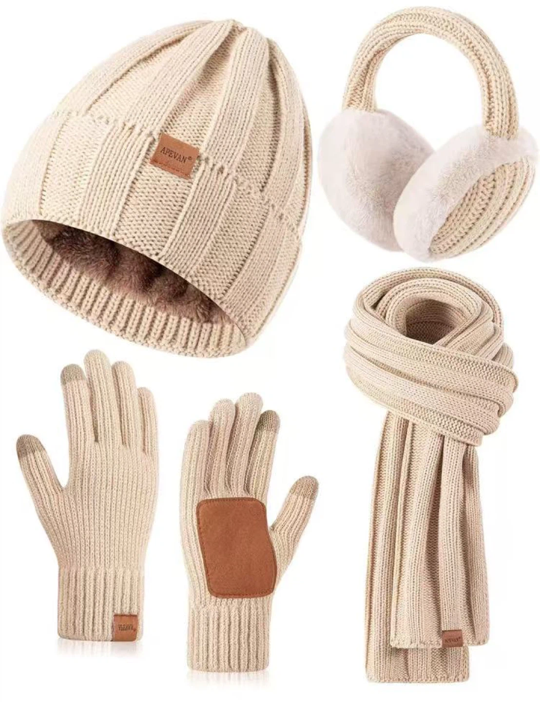 Winter Warm 4-Piece Set: Beanie, Scarf, Gloves & Ear Muffs!