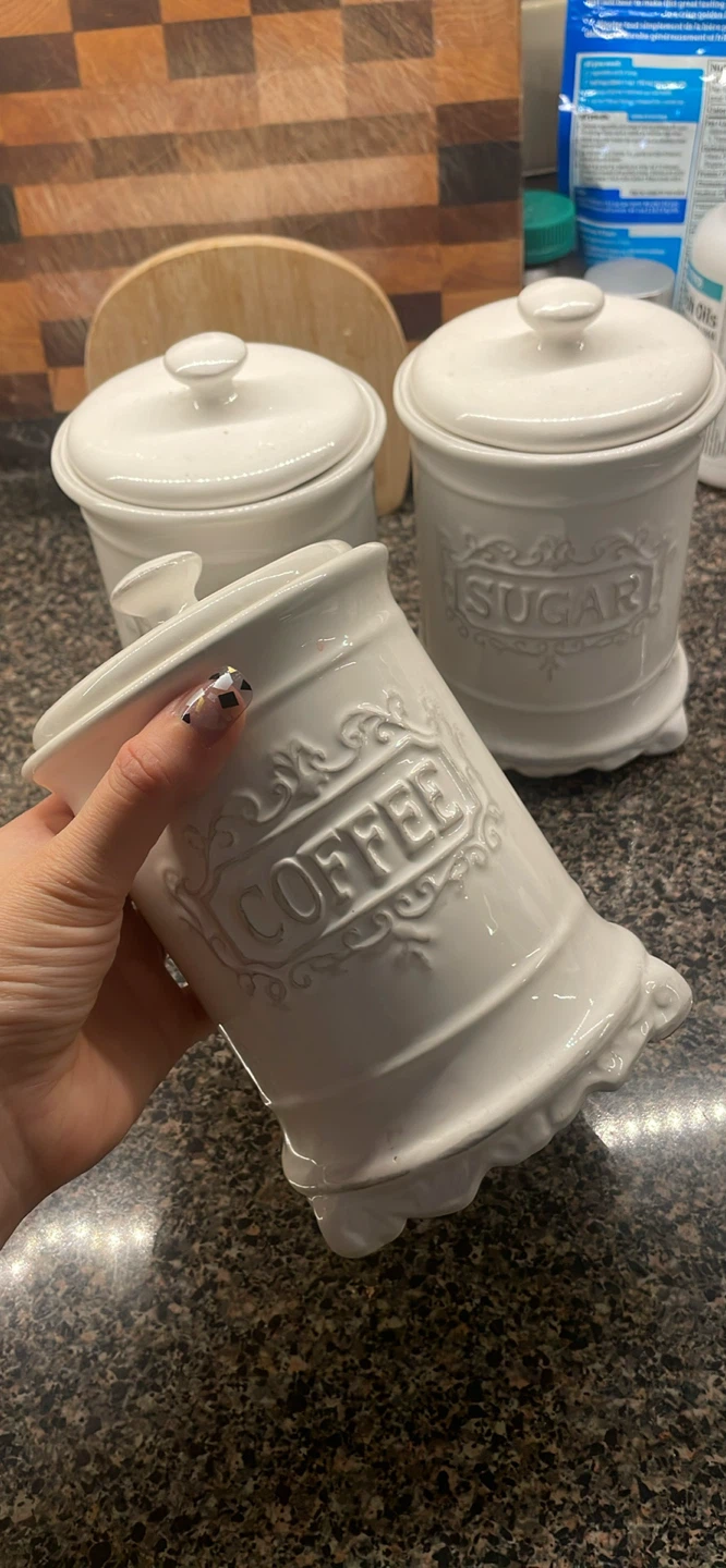 White Ceramic Coffee, Tea, Sugar Canisters - photo 3
