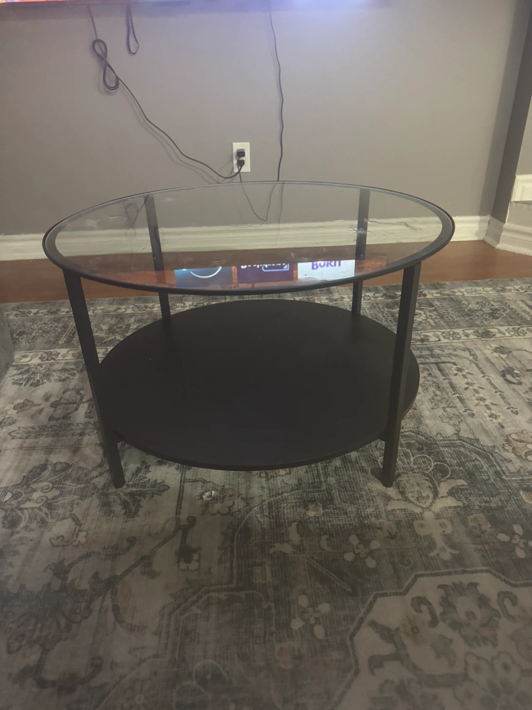 Round Glass Top Coffee Table - Black