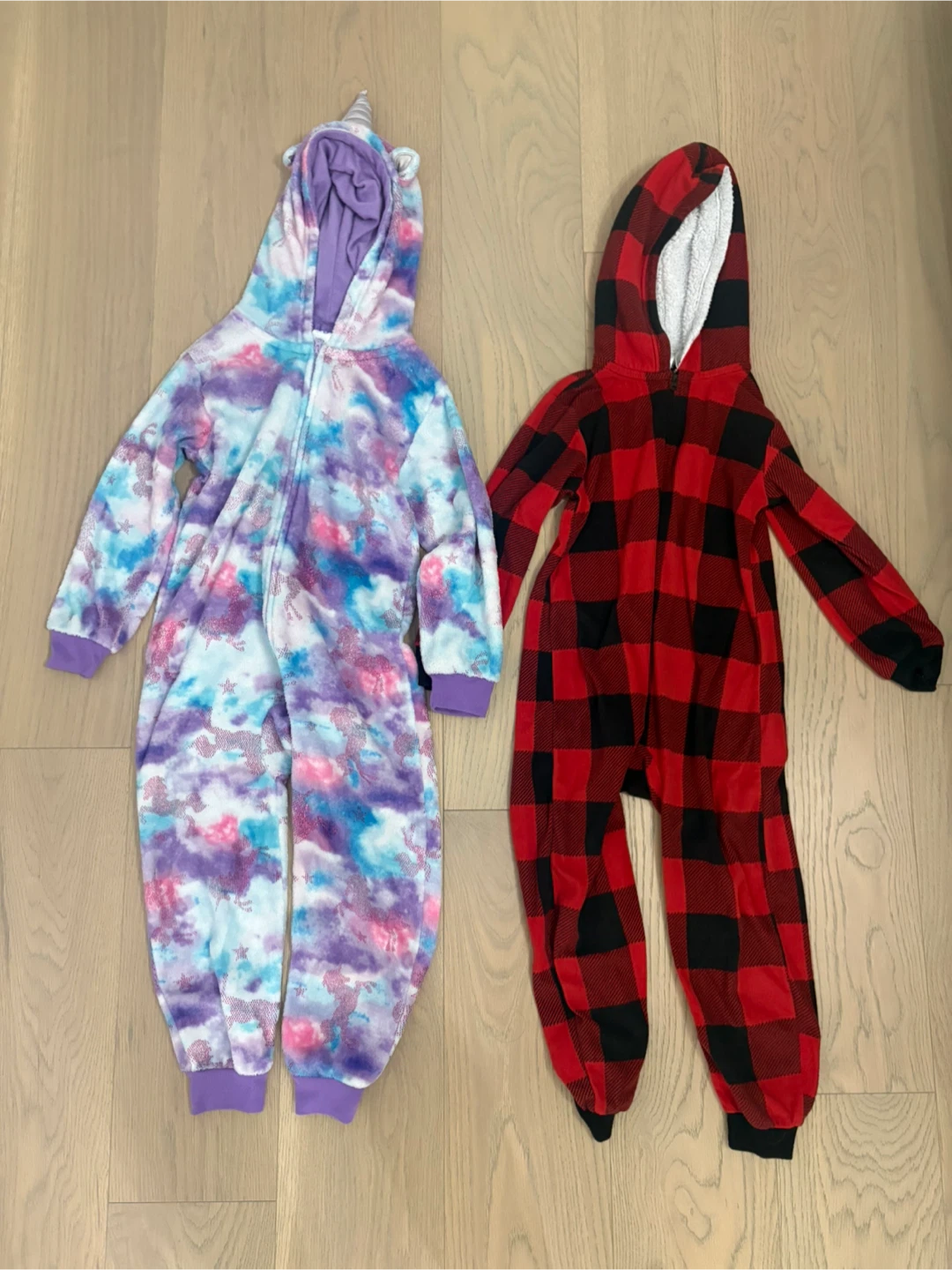 Girls 5/6 Unicorn and red plaid Onesie pajamas