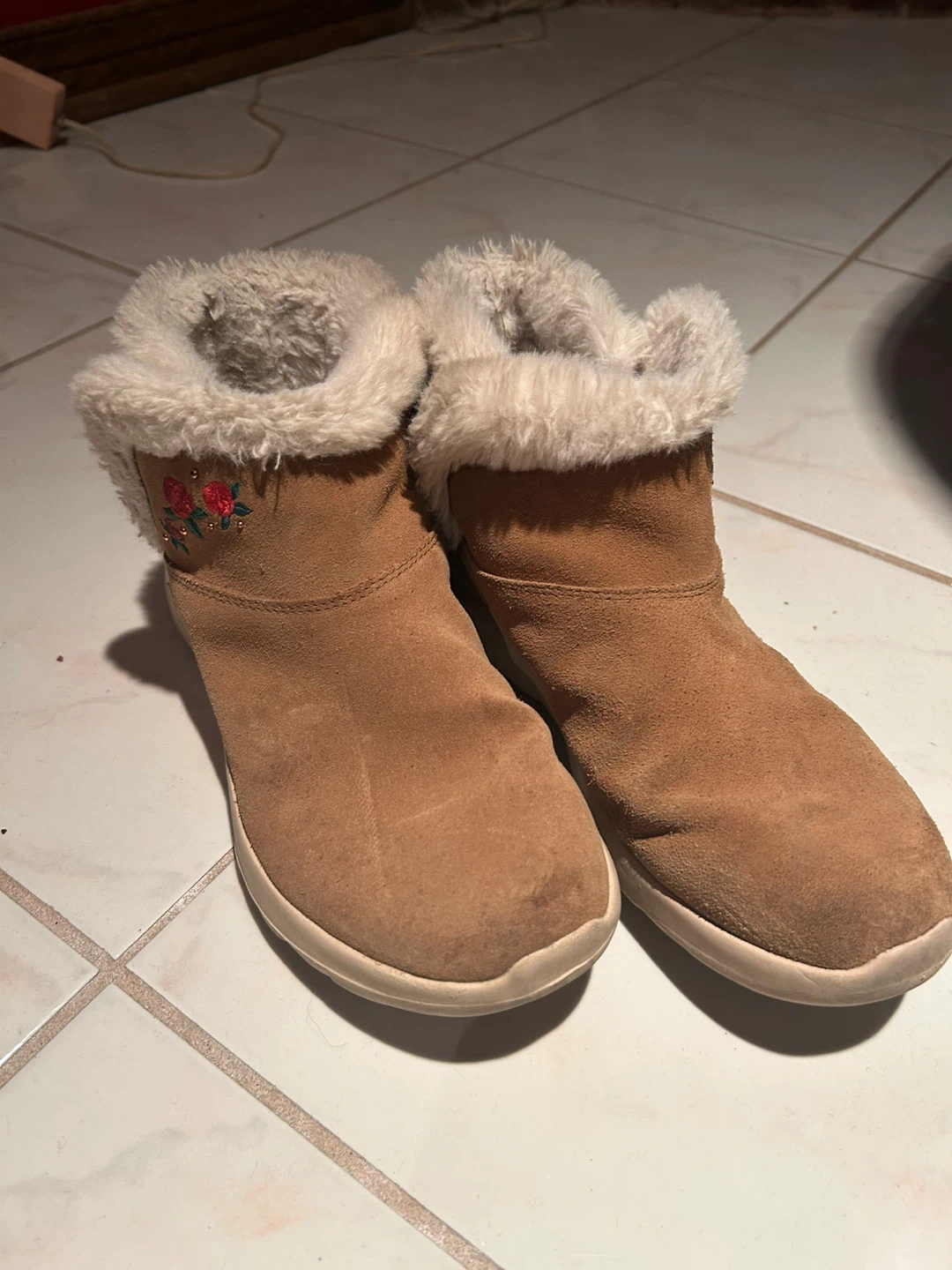 Tan Ankle Boots with Fur Trim