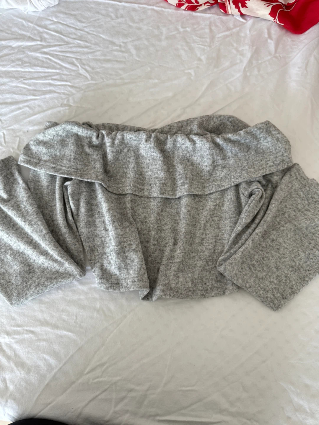 Grey Off-the-Shoulder Long Sleeve Top