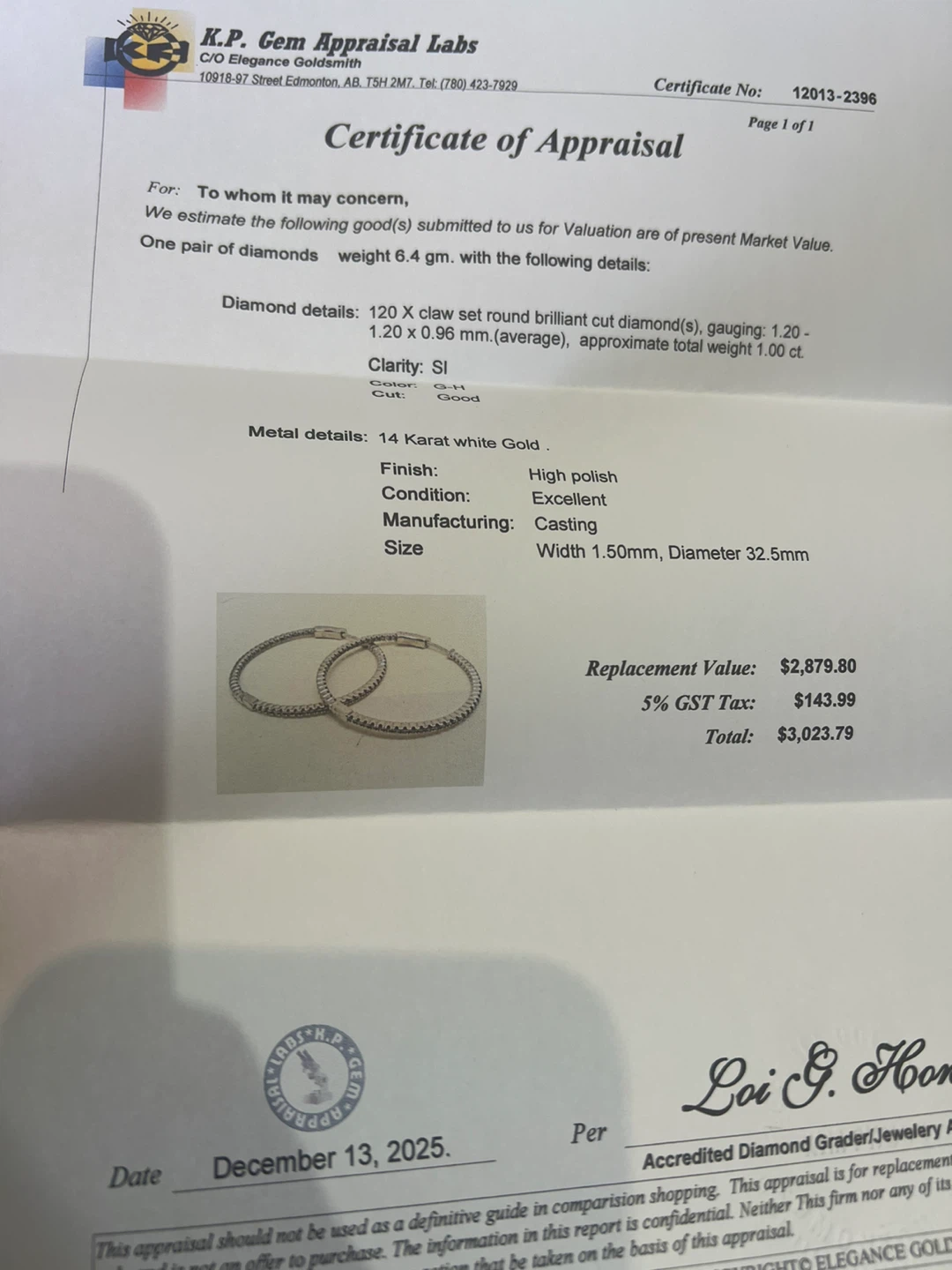 14K Diamond  1.00 CTW Hoop Earrings w/appraisal - photo 4