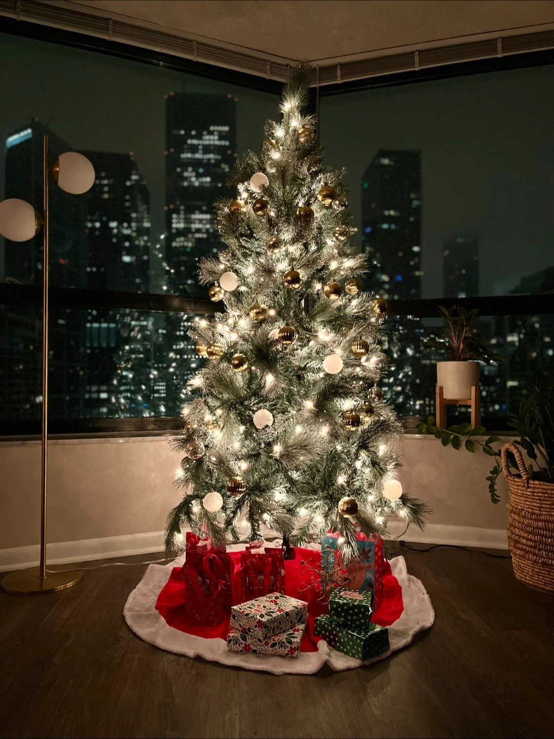 Pre-Lit LED Silver Glitter Tip Blue Pine Christmas Tree, 6ft