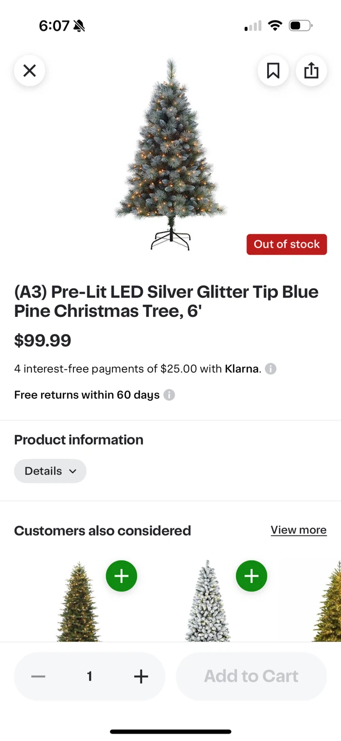 Pre-Lit LED Silver Glitter Tip Blue Pine Christmas Tree, 6ft - photo 4