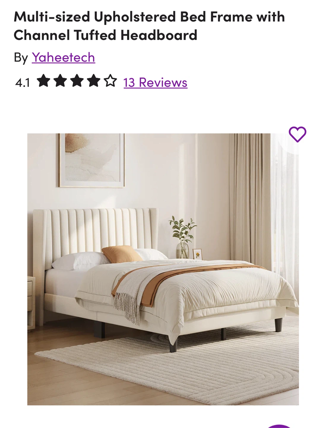 Full Size Bed Frame with Headboard - White
