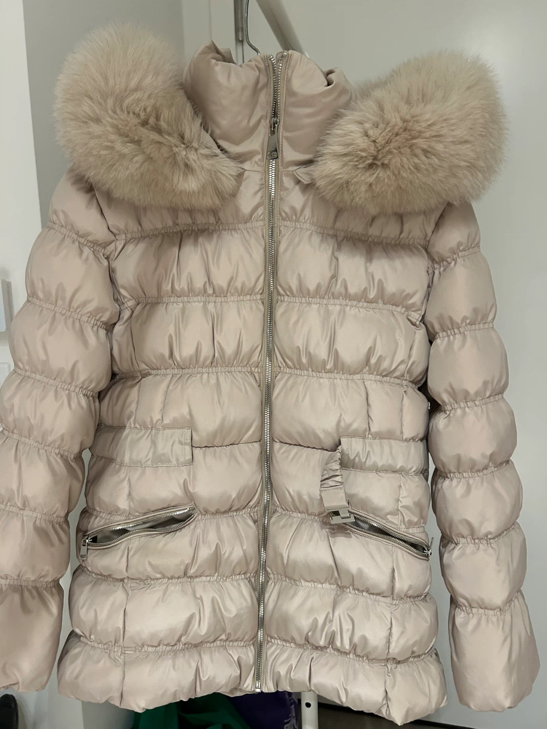 Beige Puffer Jacket with Fur Hood - photo 3
