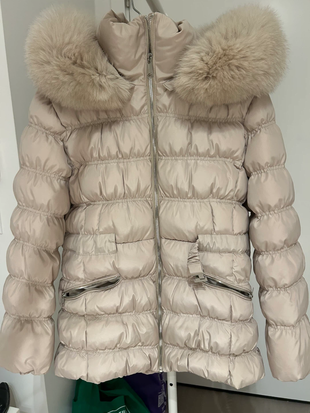 Beige Puffer Jacket with Fur Hood - photo 2