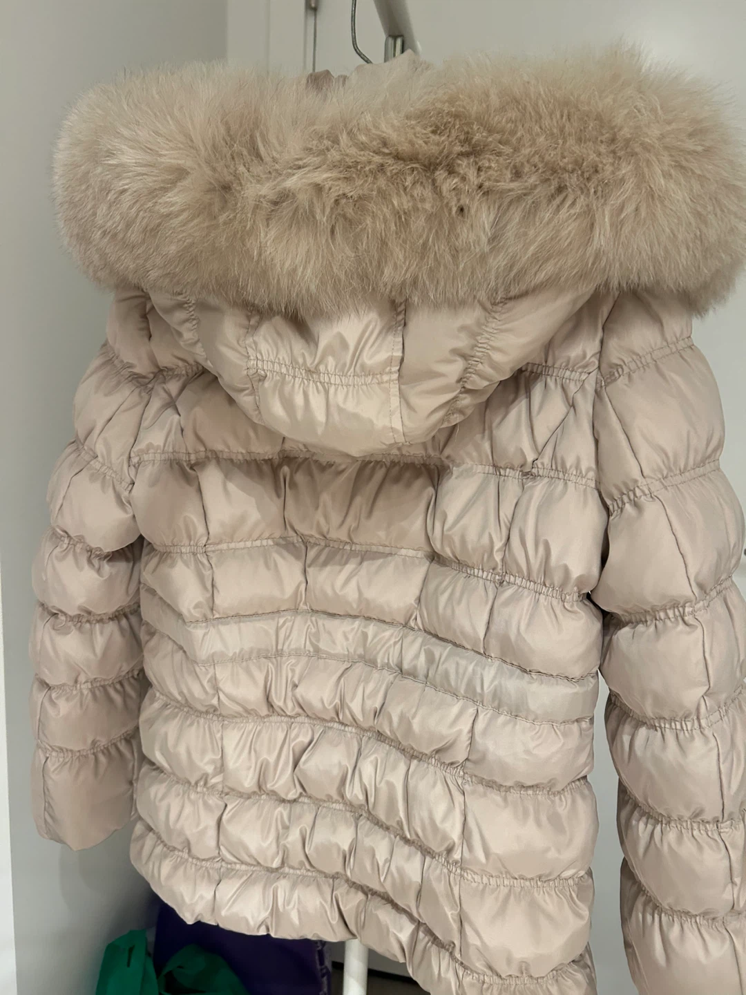 Beige Puffer Jacket with Fur Hood