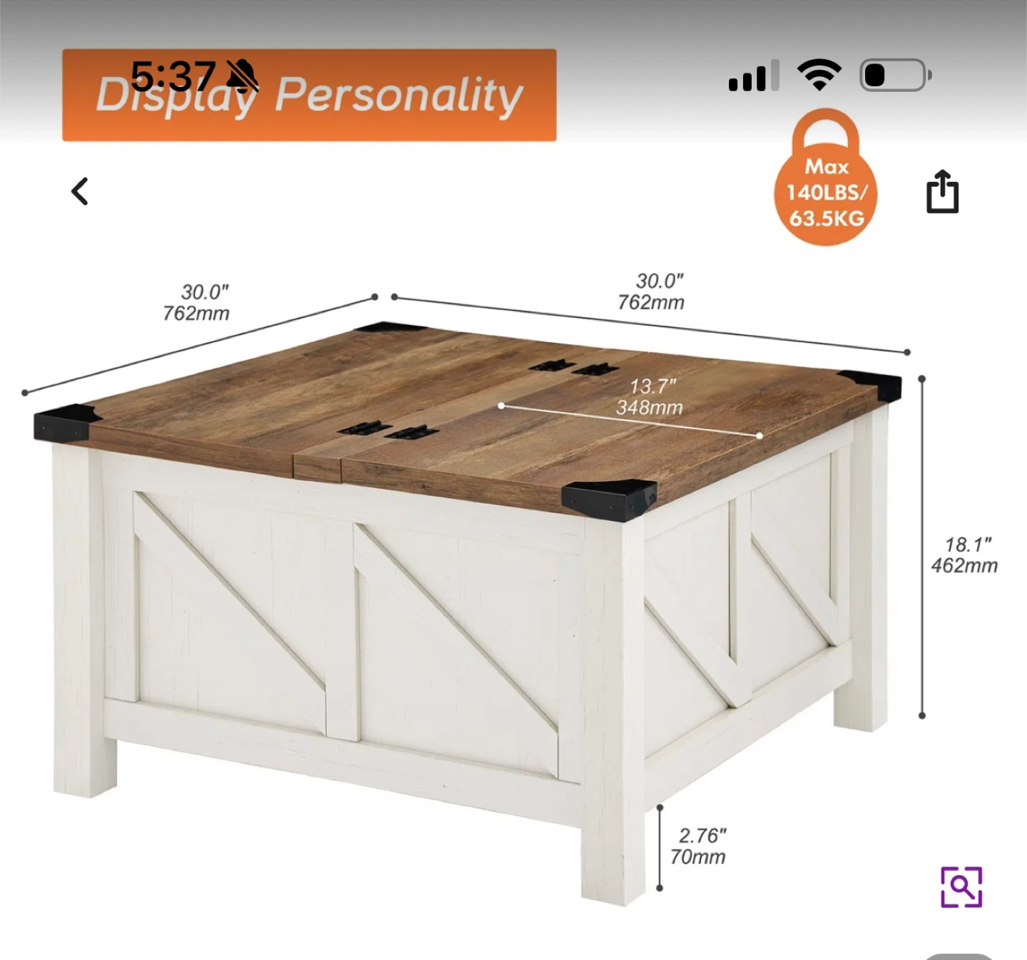 Coffee Table with Storage 30"x30" - photo 5