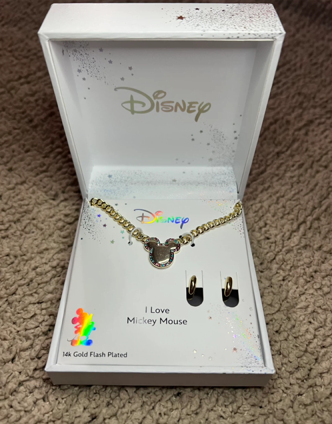 Disney Mickey Mouse Necklace & Earrings - 14k Gold Plated