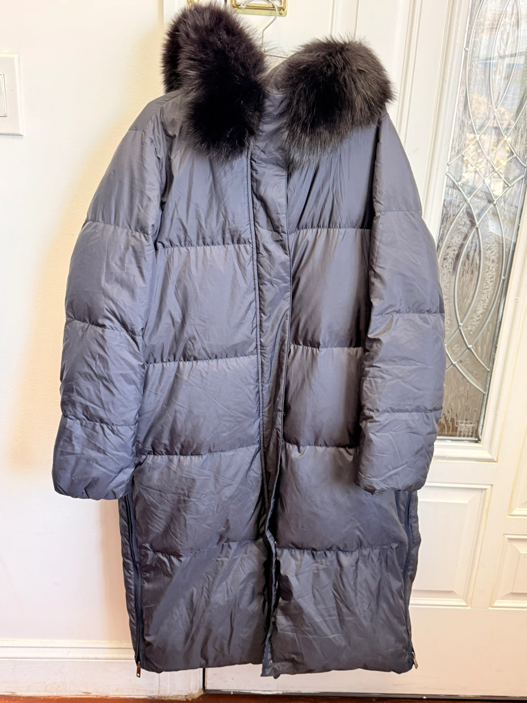 Long Black Puffer Coat with Fur Hood