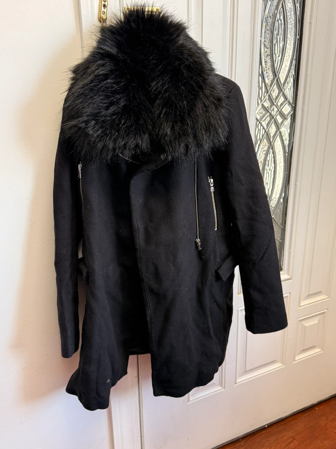 Zara Woman Black Faux Fur Collar Jacket