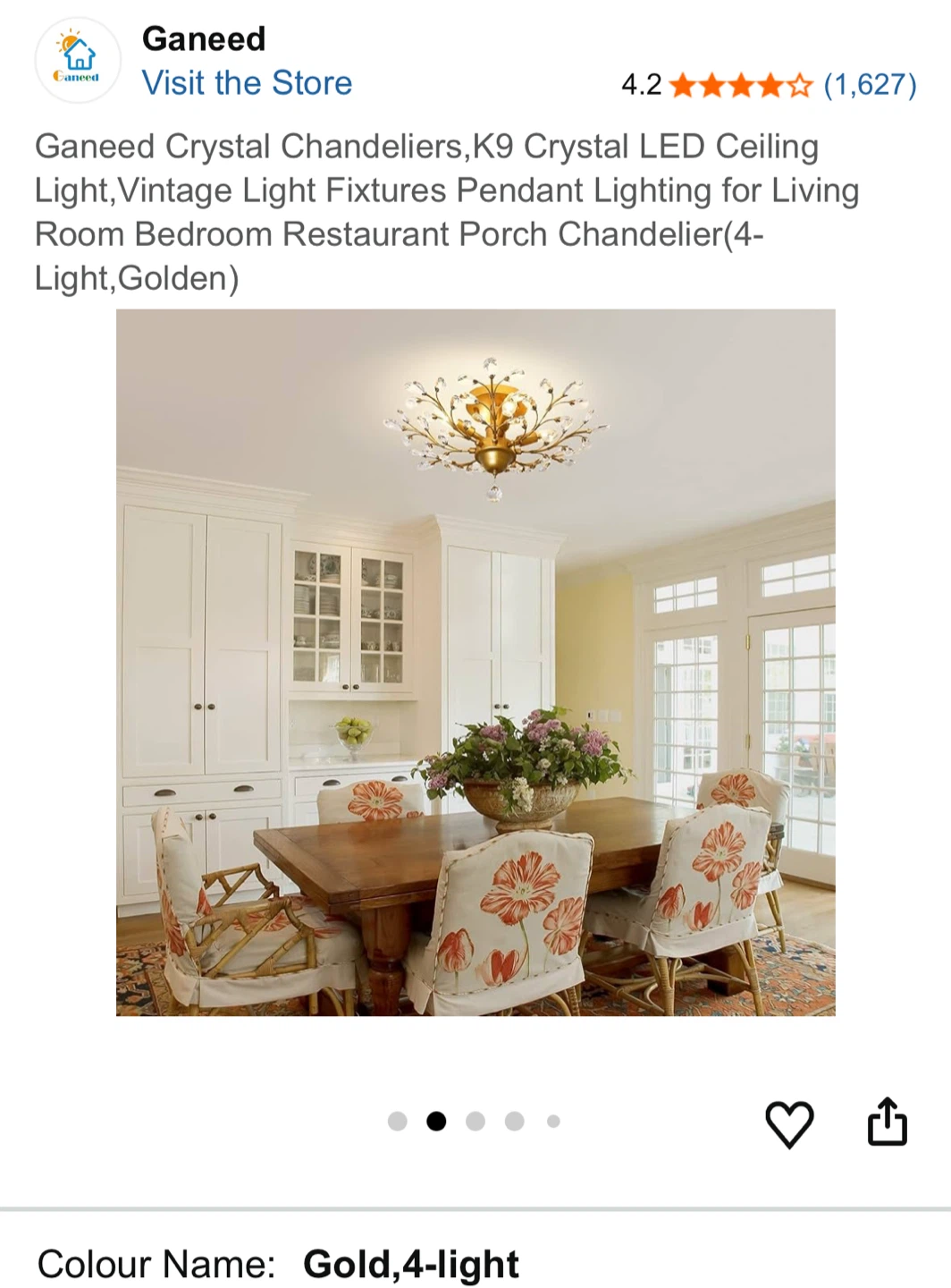Ganeed K9 Crystal LED Ceiling Light - Gold, 4-Light - photo 2