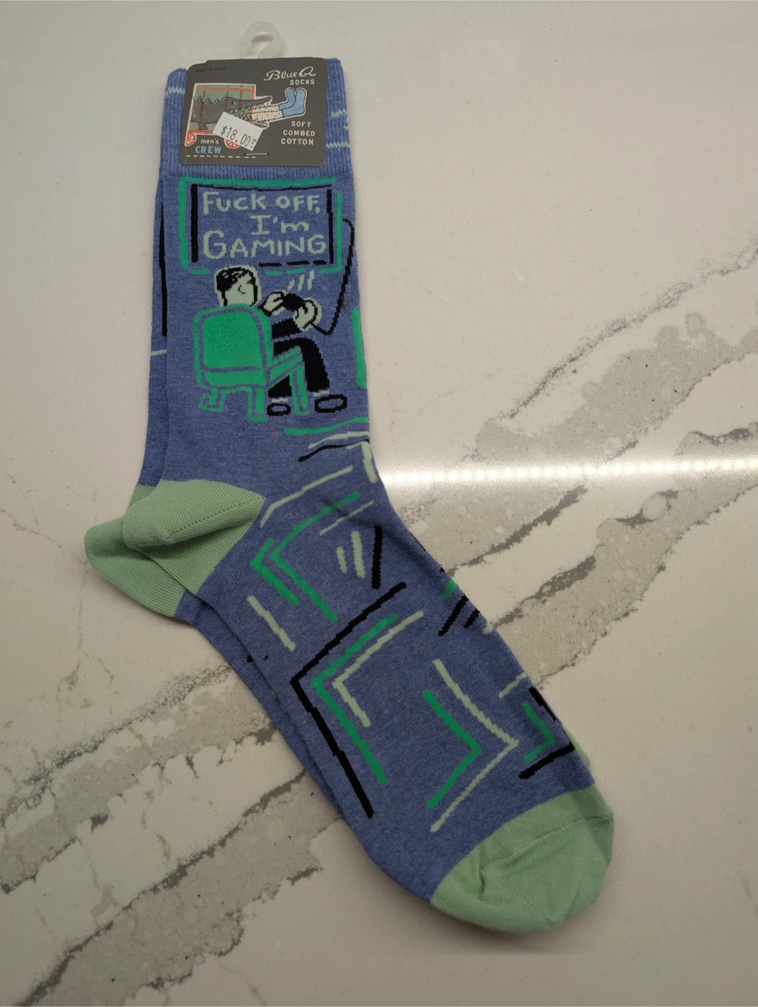 Blue Q Crew Socks - "F*ck Off I'm Gaming"