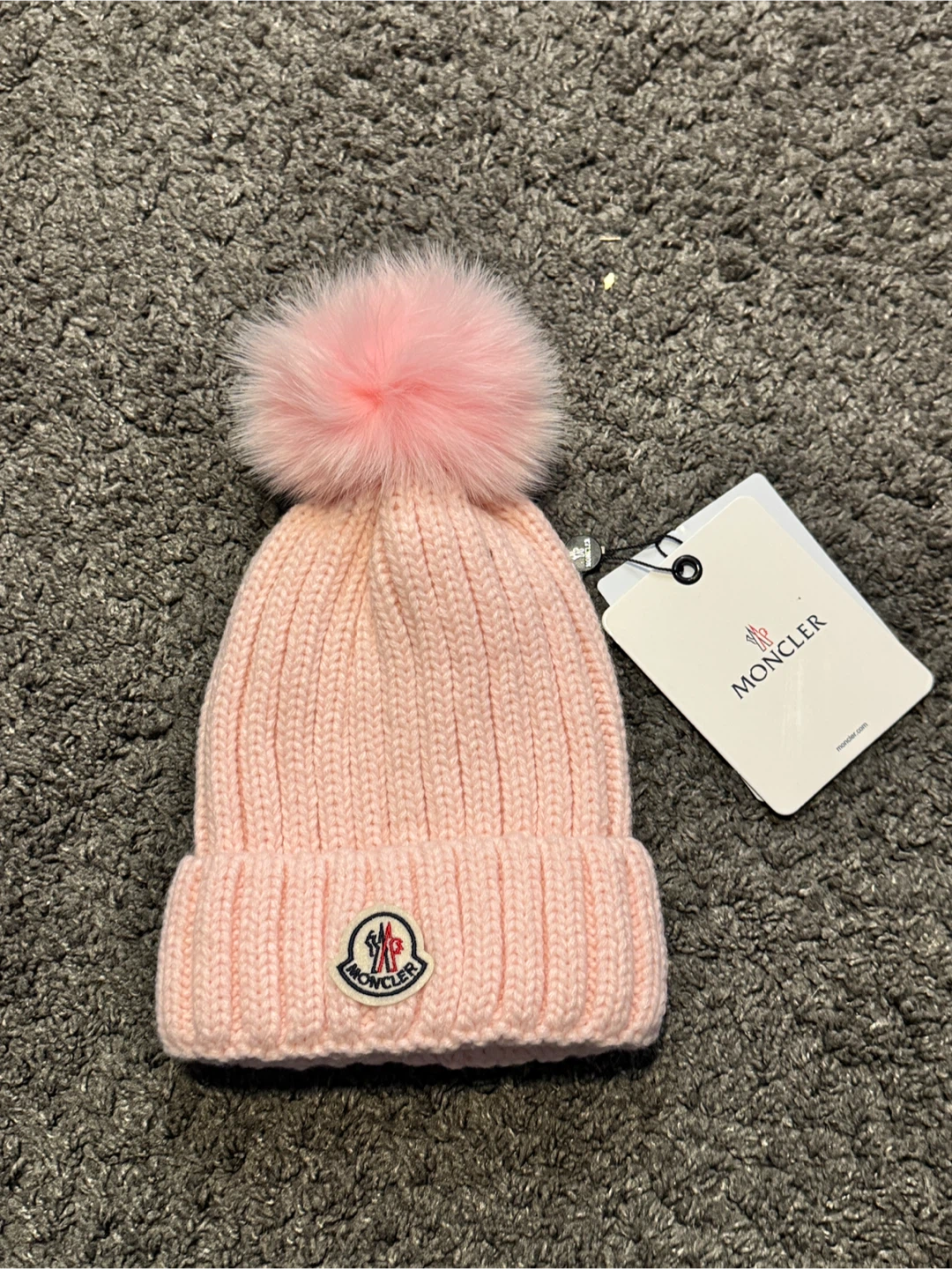 Moncler Pink Wool Beanie with Pom Pom