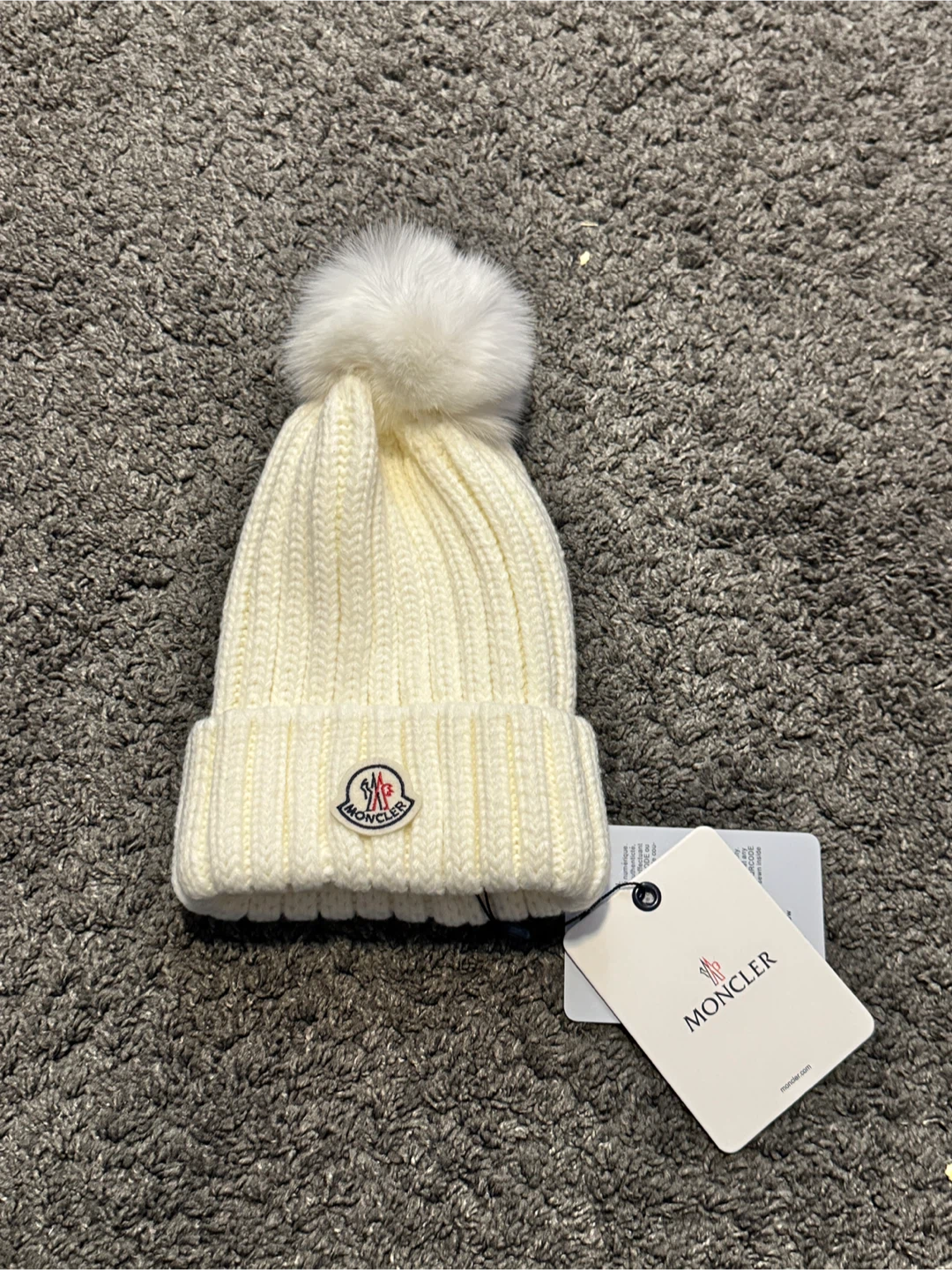 Moncler Cream Knit Pom Pom Beanie