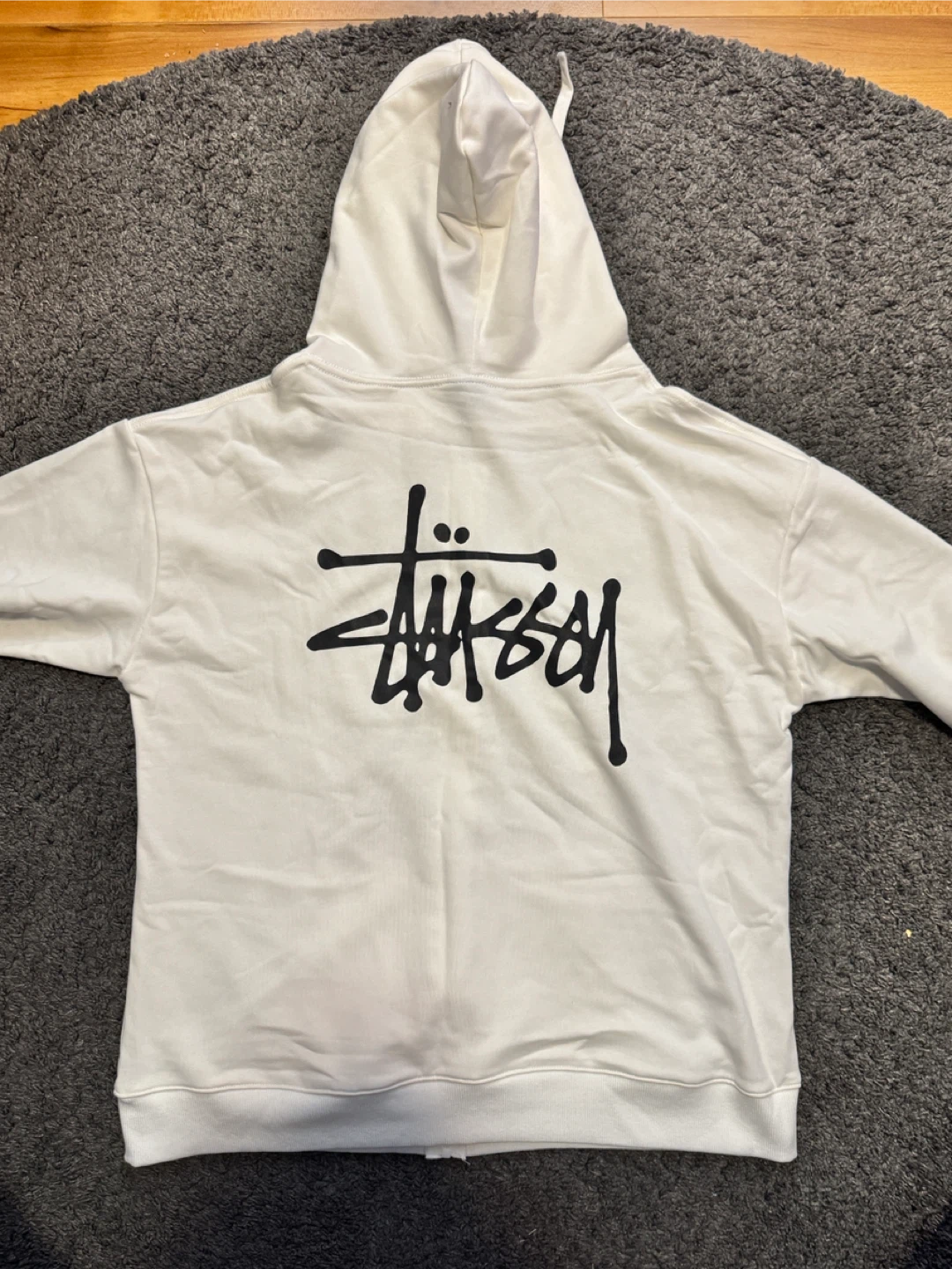 Stussy White Full Zip Hoodie, Size L