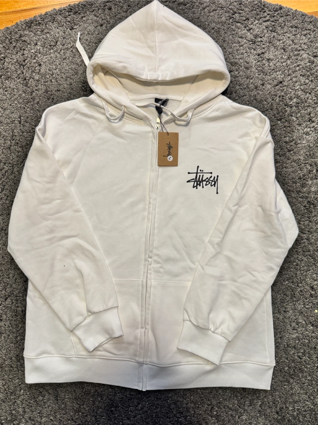 Stussy White Full Zip Hoodie, Size L - photo 2