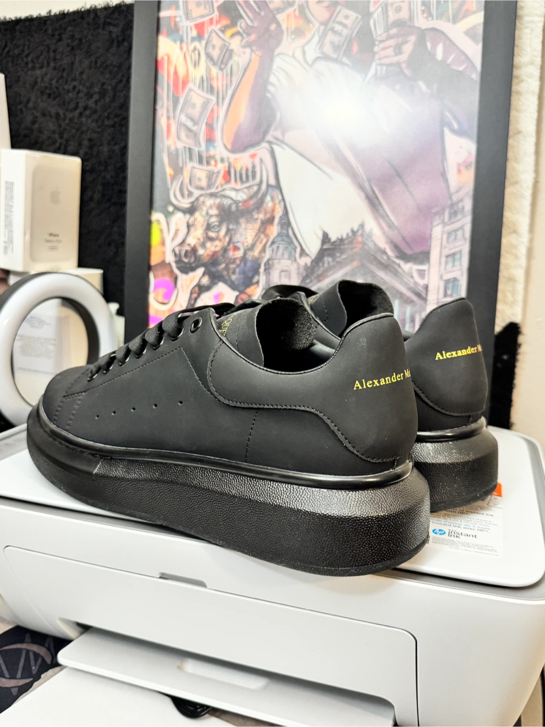 Alexander McQueen Black Leather Oversized Sneakers - photo 3