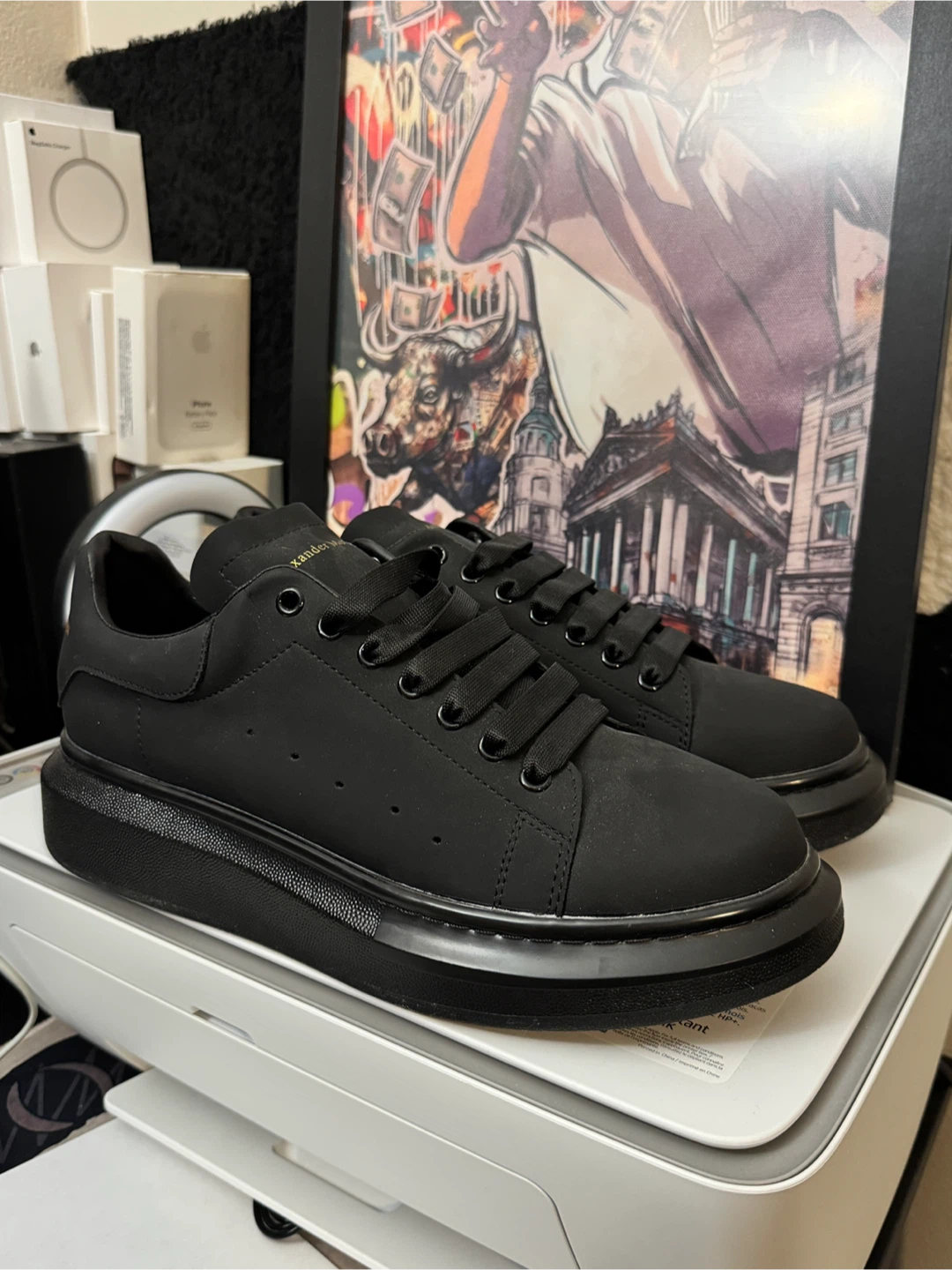 Alexander McQueen Black Leather Oversized Sneakers