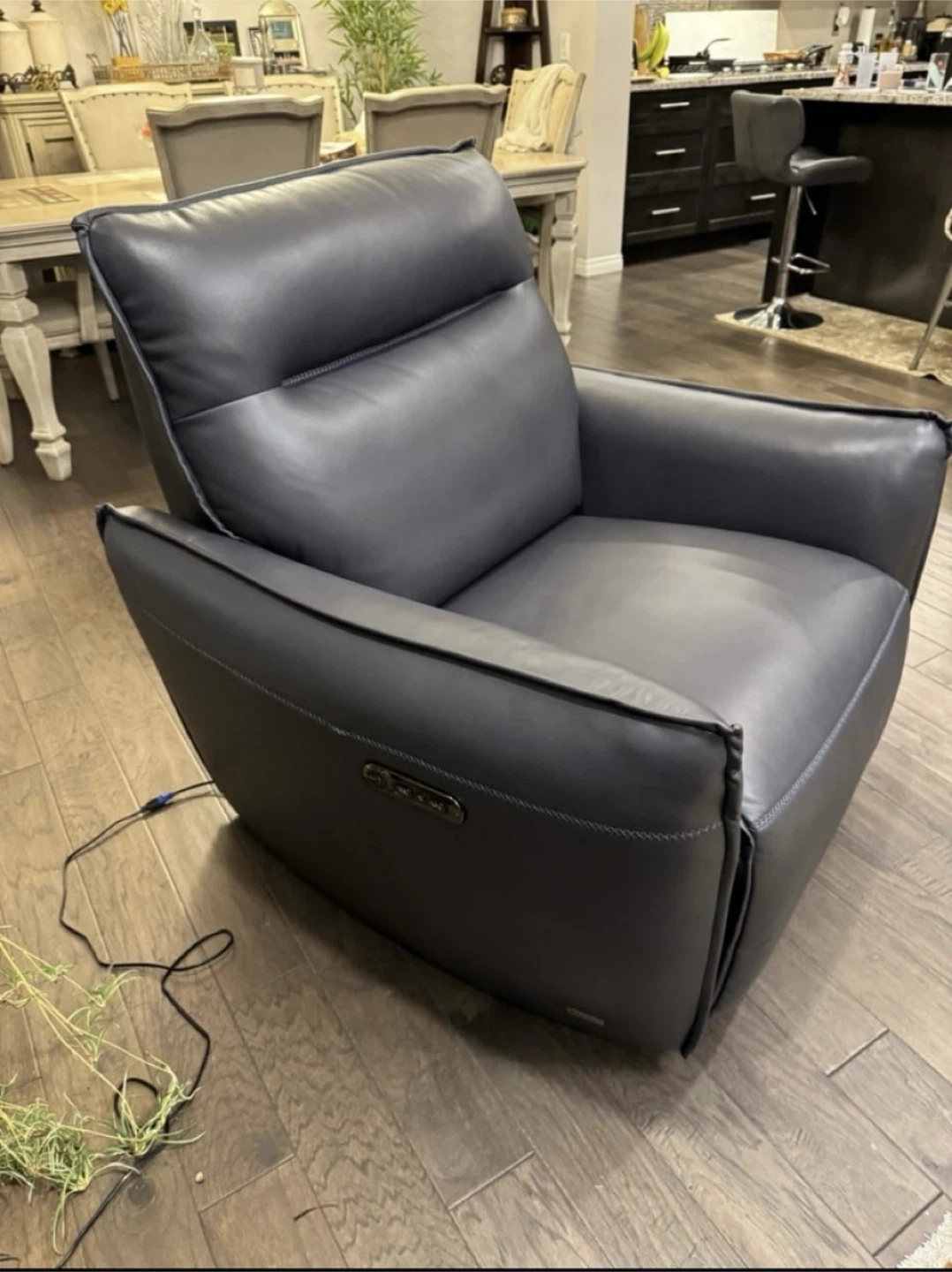 Leather Power Recliner - Grey - photo 2