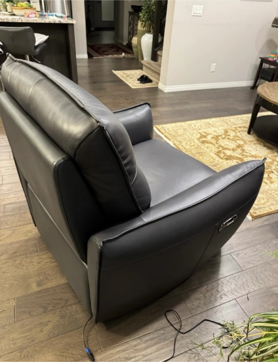 Leather Power Recliner - Grey - photo 3