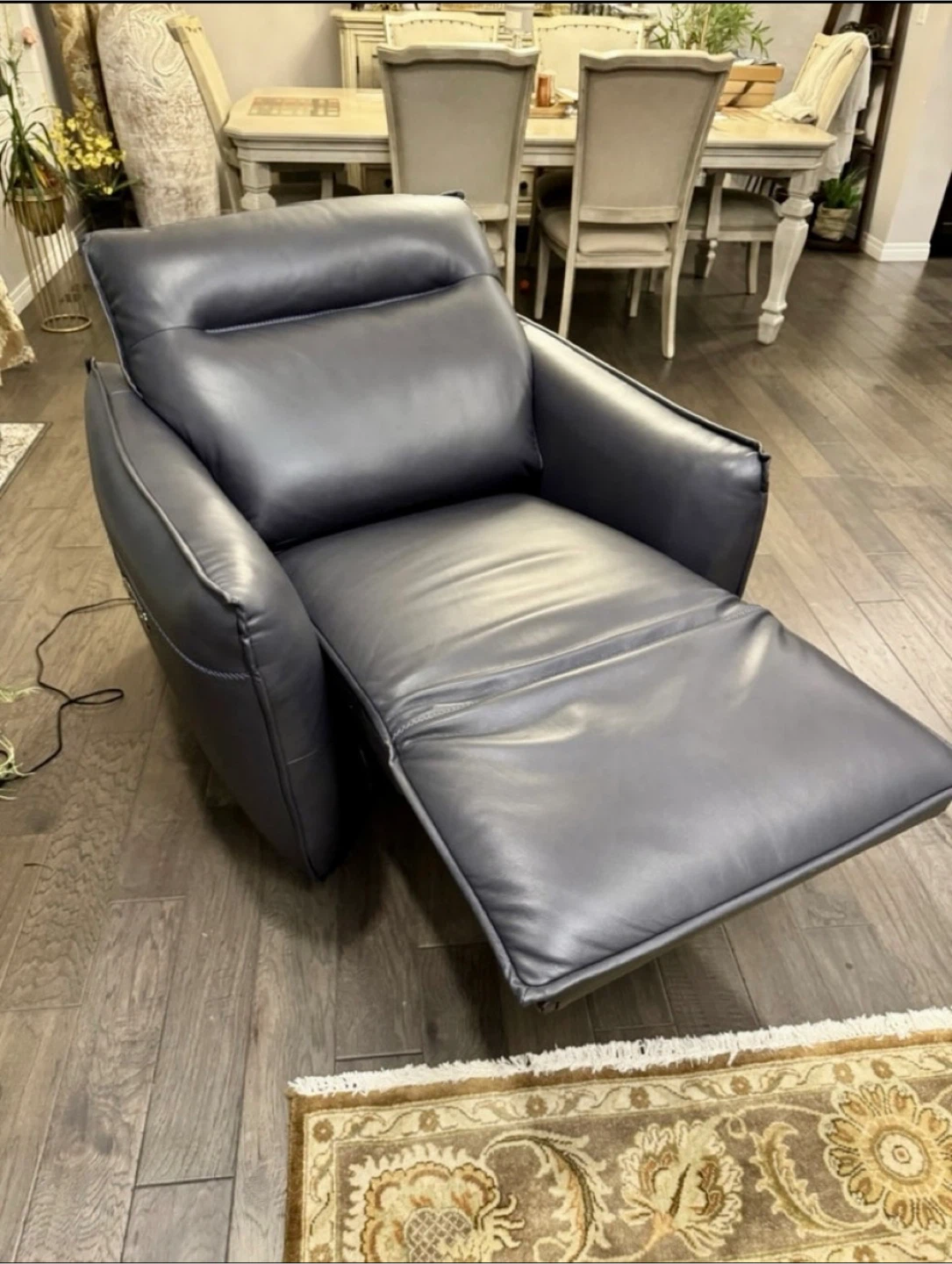Leather Power Recliner - Grey - photo 4