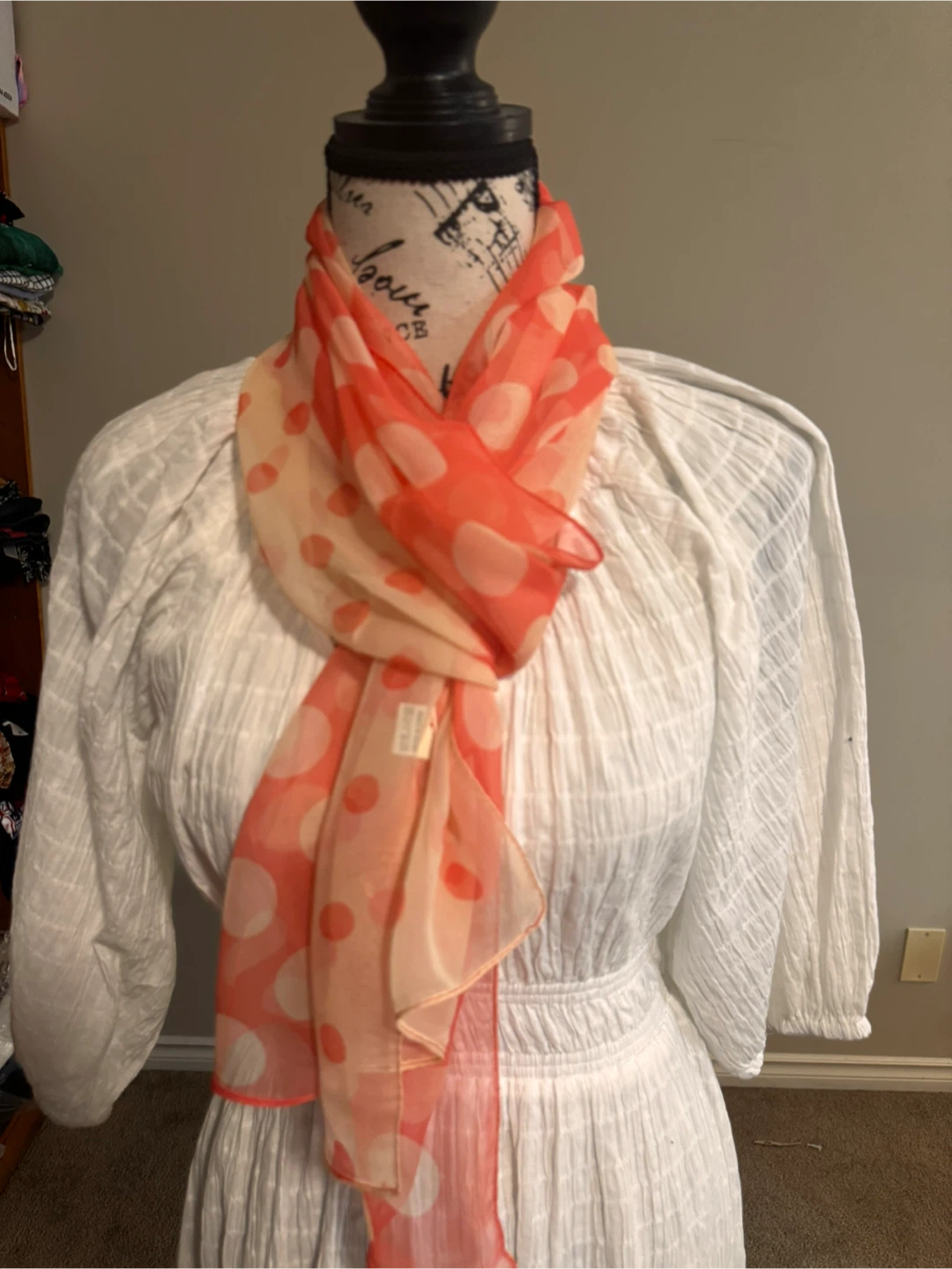 Coral & Cream Polka Dot Scarf