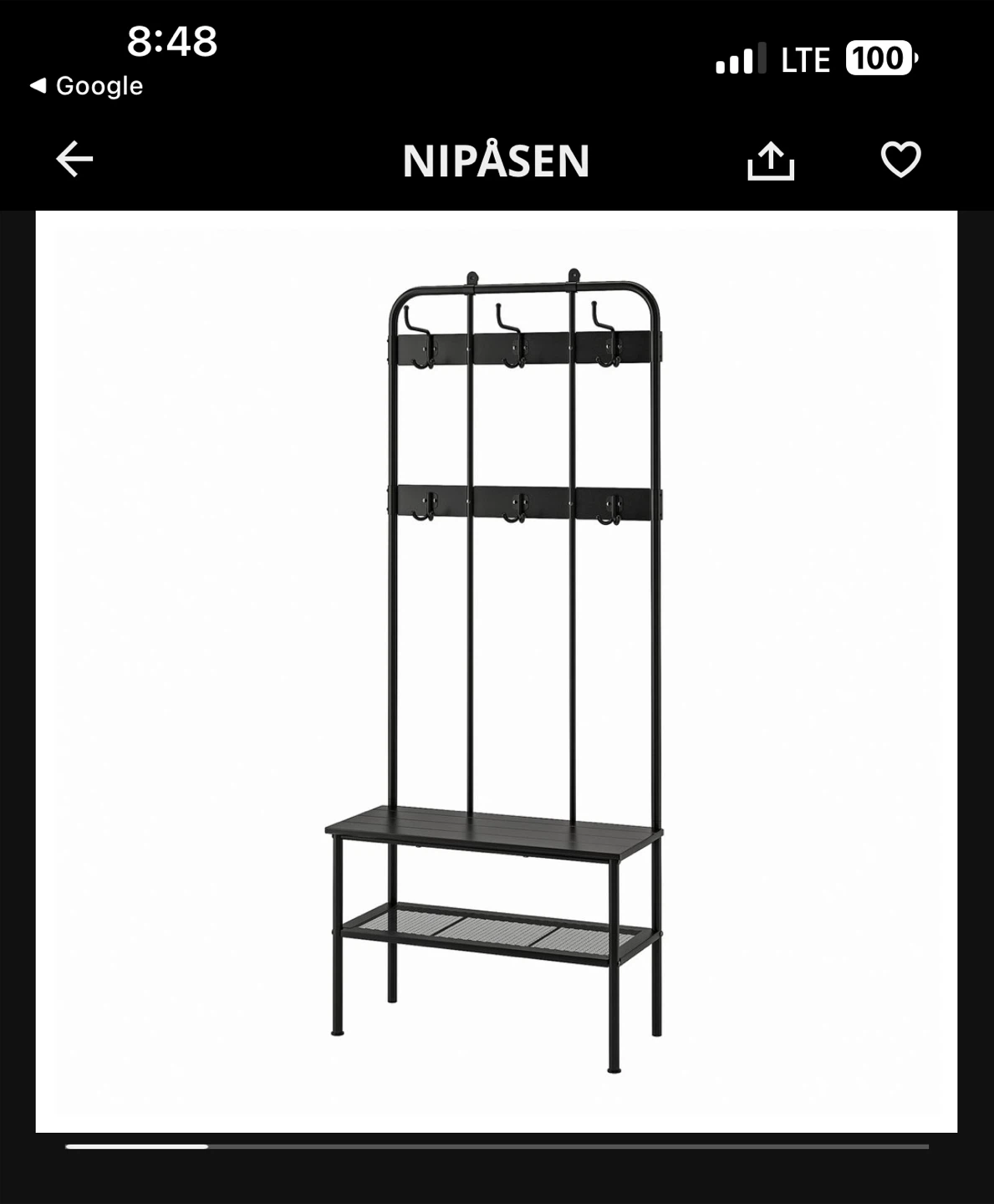 IKEA NIPÅSEN Hall Tree with Bench - Black - photo 4