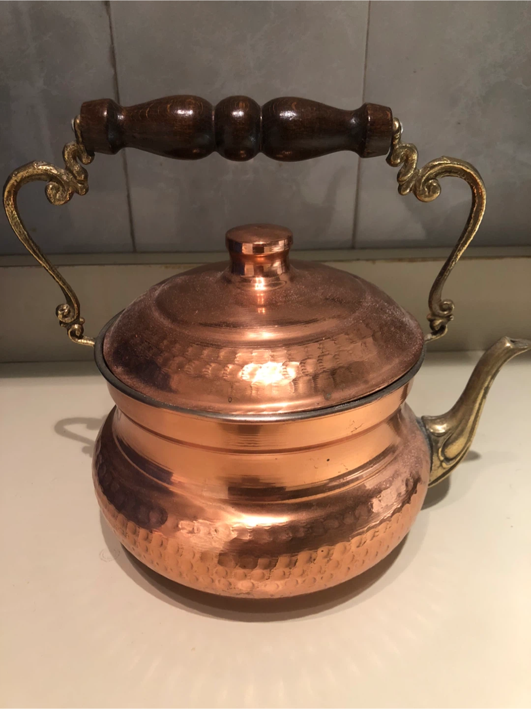 Vintage Copper Kettle with Wooden Handle