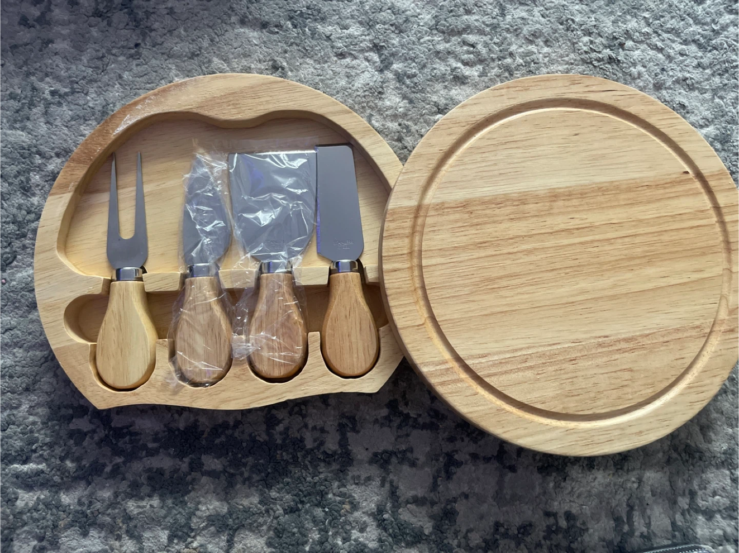 Wooden Cheese Board & Knife Set, New