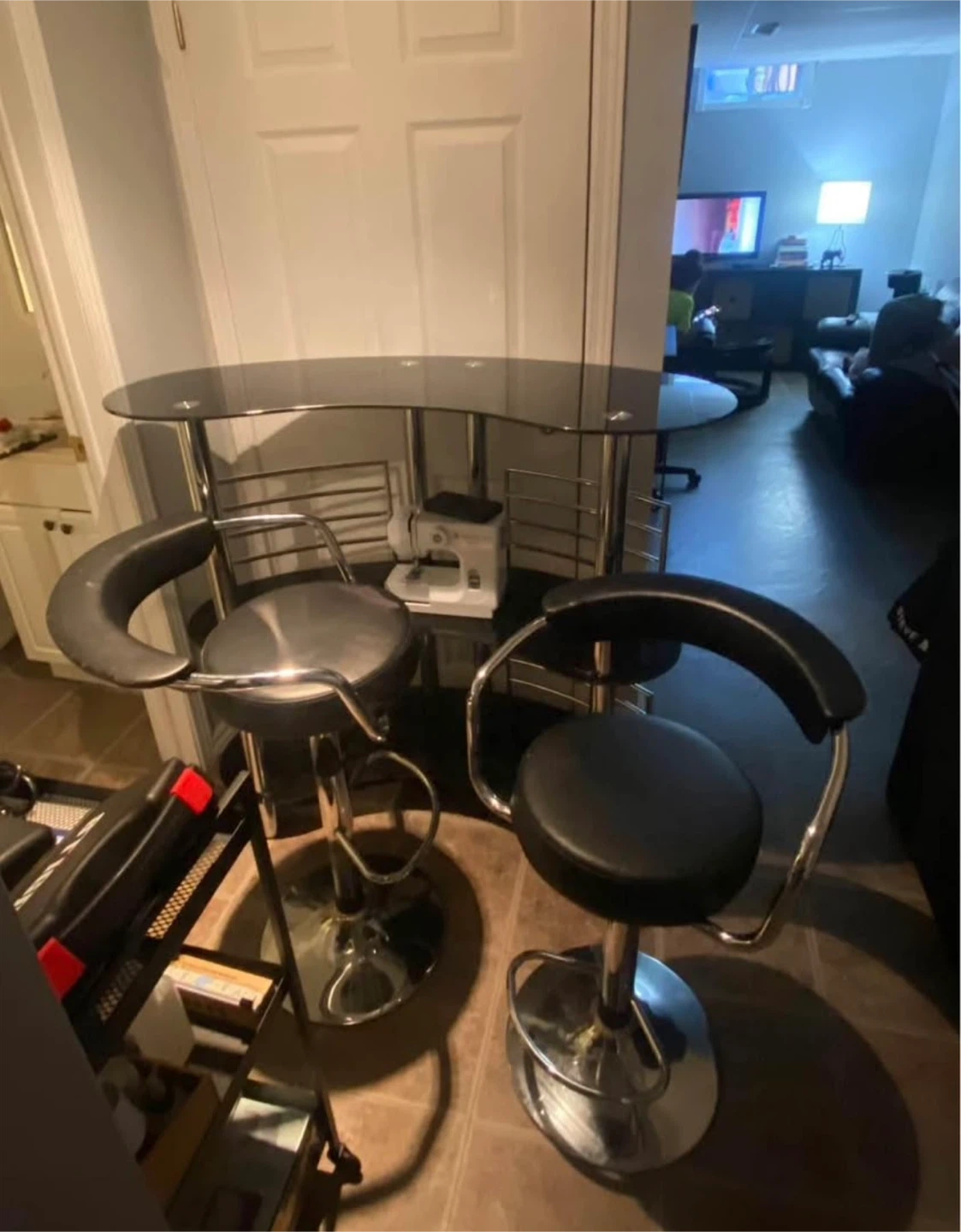 Black Bar Table with Two Swivel Chairs