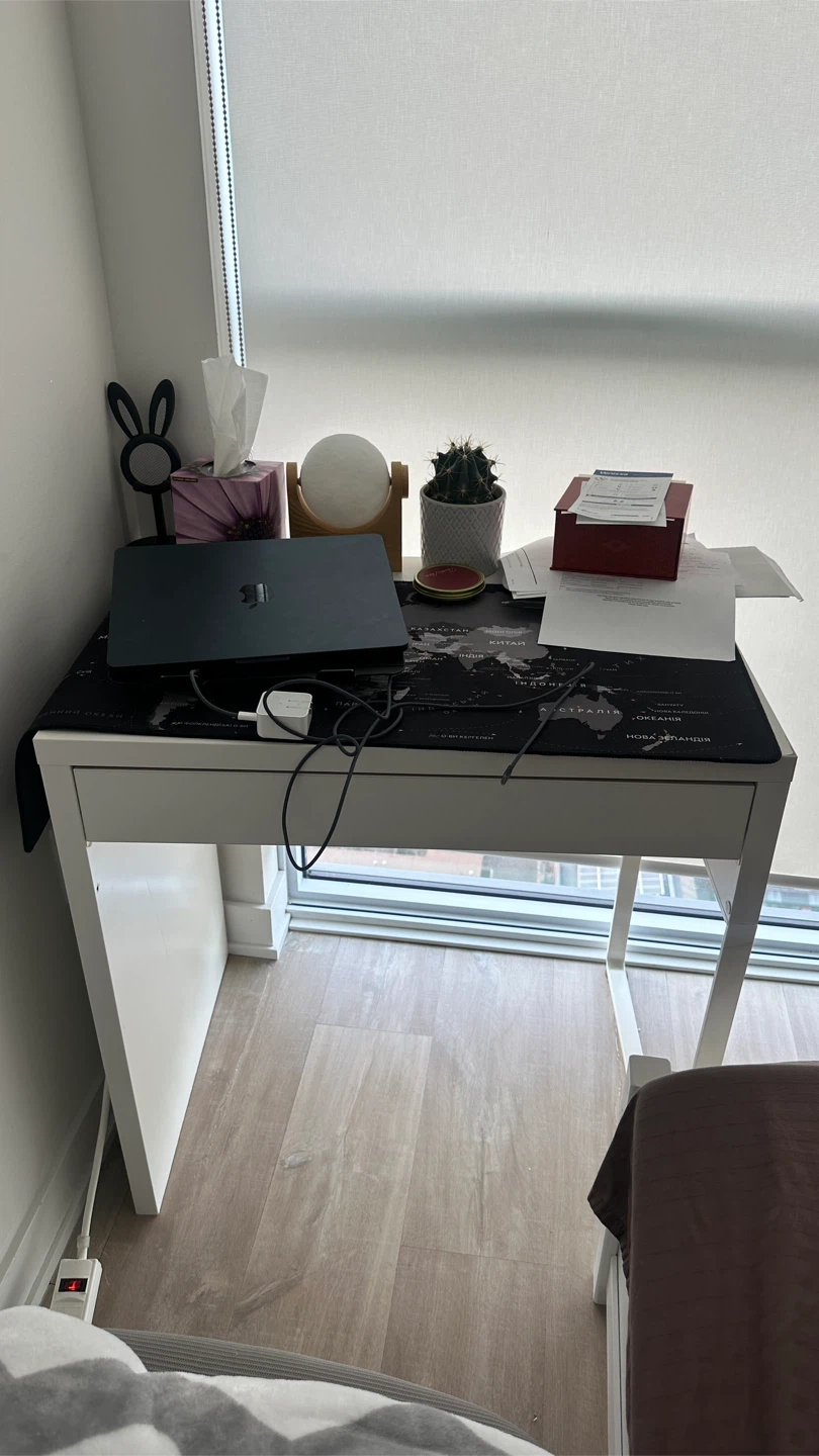 IKEA White Desk with Drawer and Cup Holder