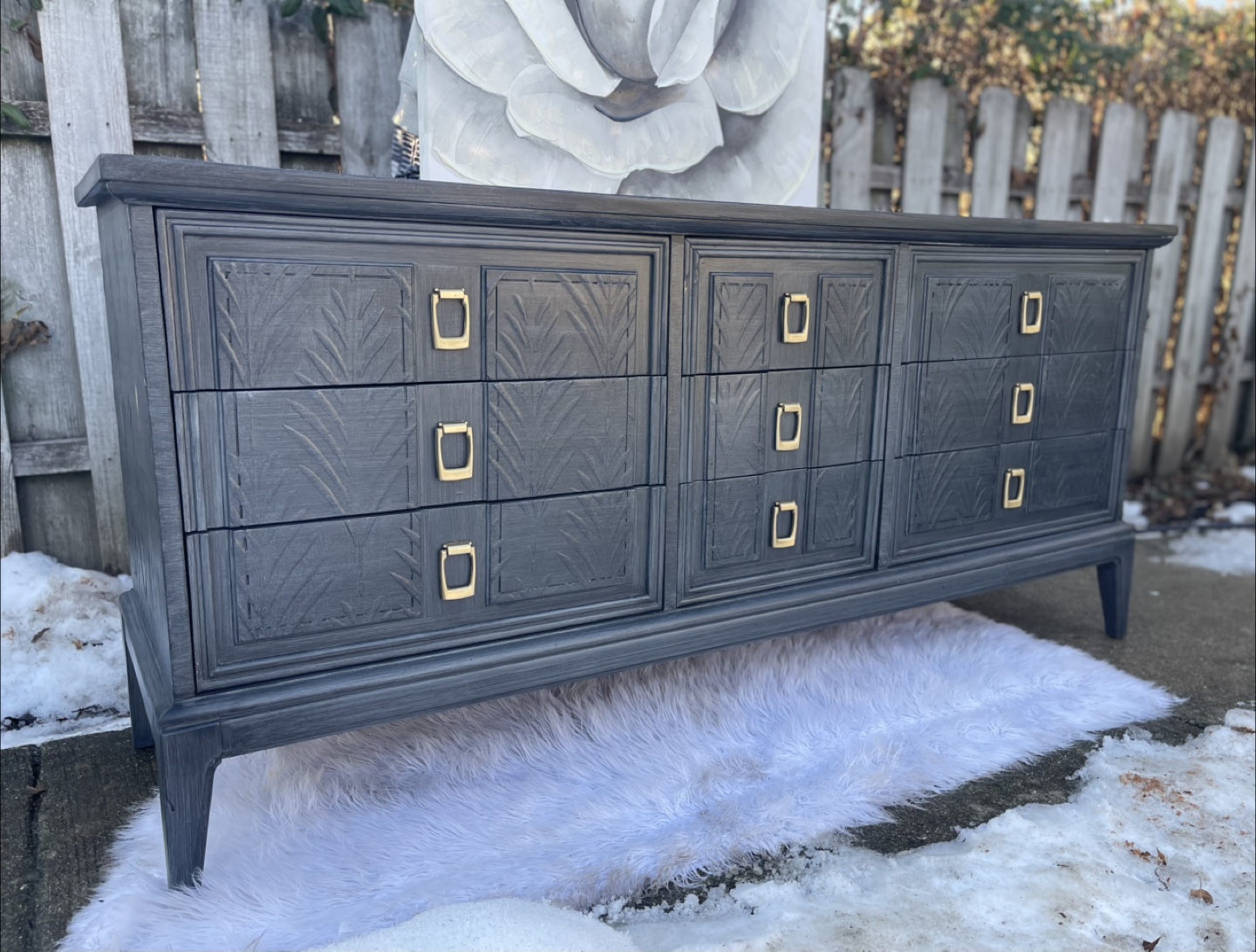 DIXIE MCM 9 drawers dresser/TV Stand redone in brushed gray